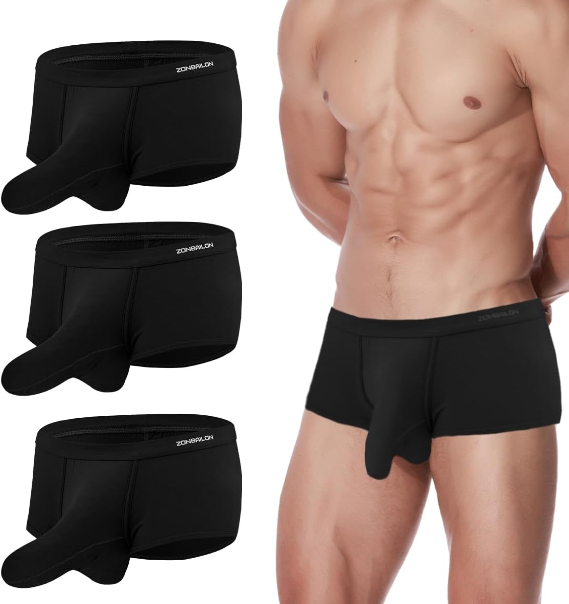 Men's Elephant Trunk Boxers Briefs Dual Pouch Bulge Shorts Sexy Trunks with Wide Waistband