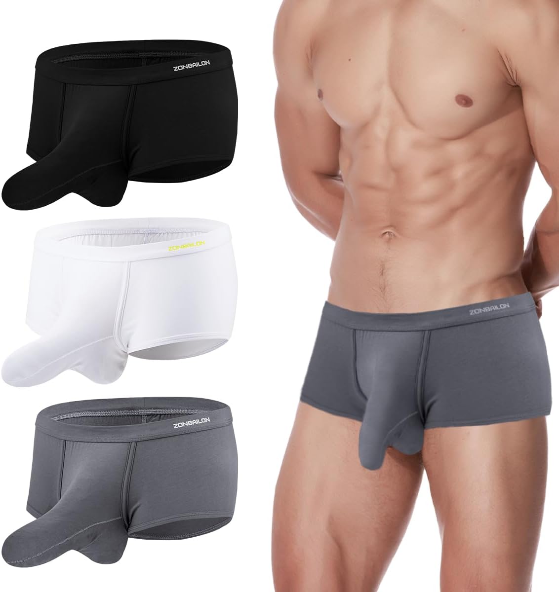 Men's Elephant Trunk Boxers Briefs Dual Pouch Bulge Shorts Sexy Trunks with Wide Waistband