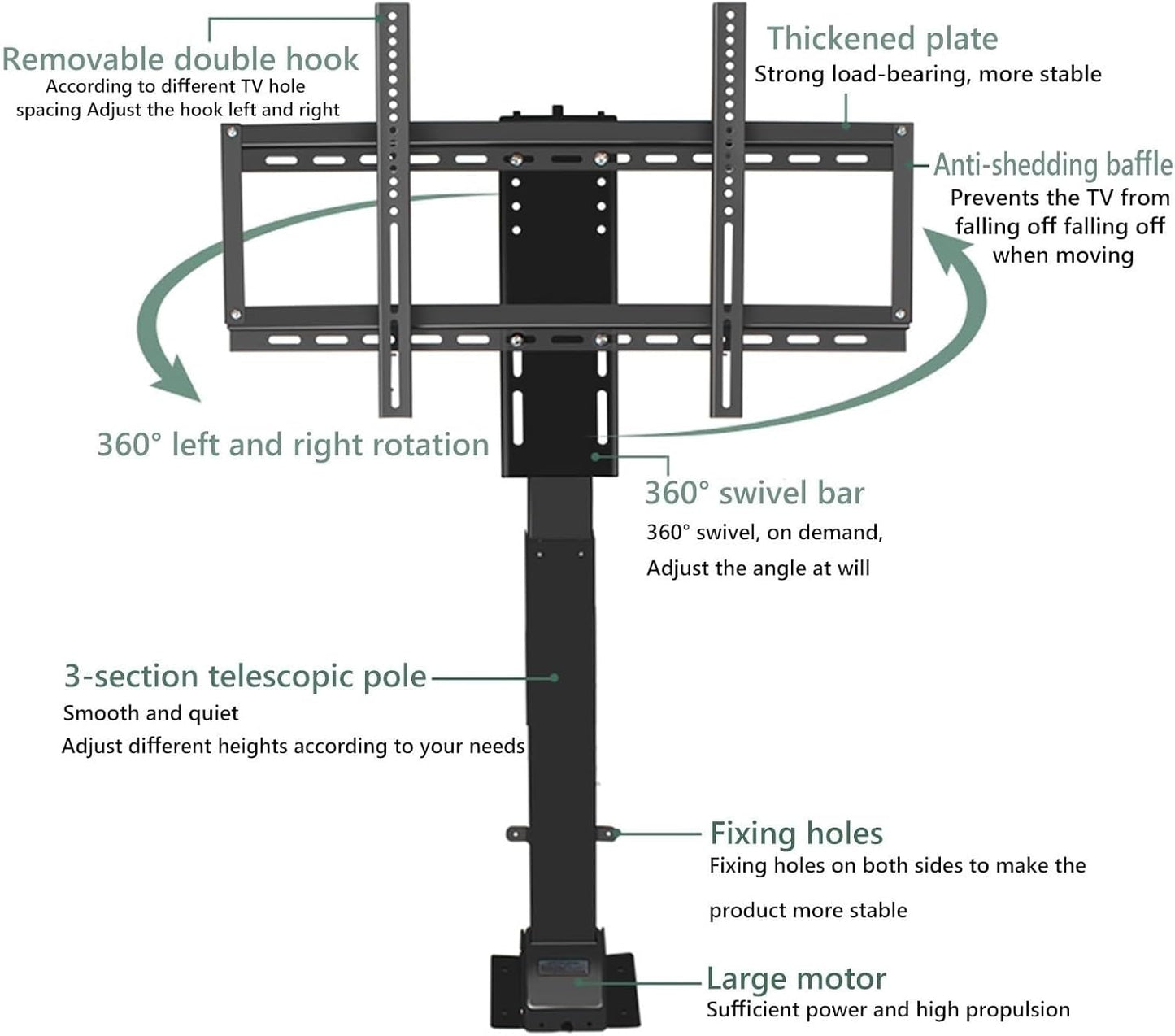 Telescopic Electric TV Lift - TV Floor Stand, Manual 360° Left and Right Rotation, Hide in Closet TV Lift, Fits 26-70 Inch LED Screens, with Load 60kg/132lbs