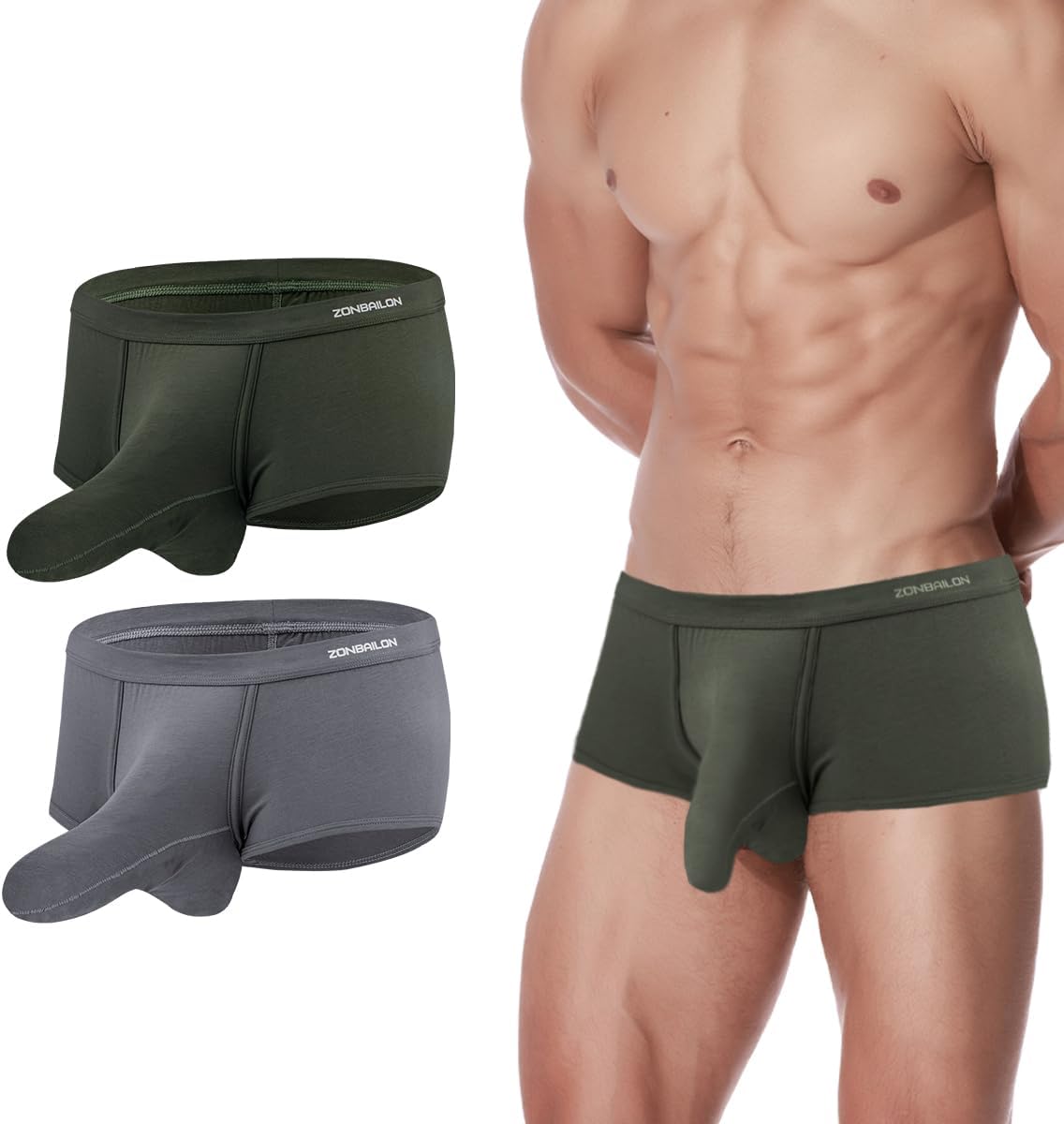 Men's Elephant Trunk Boxers Briefs Dual Pouch Bulge Shorts Sexy Trunks with Wide Waistband