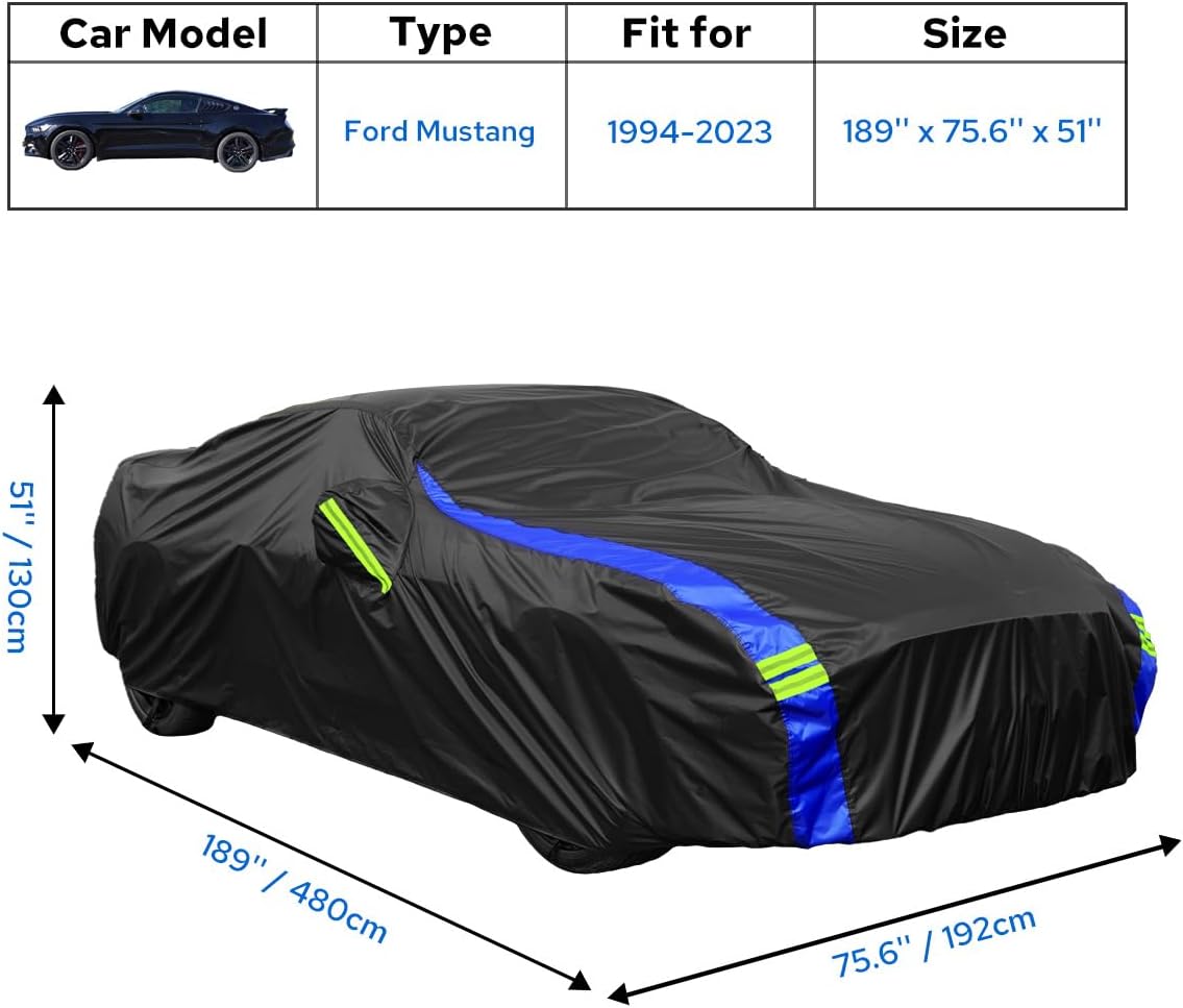 for Ford Mustang Car Cover Waterproof All Weather for Automobiles, Outdoor Full Exterior Covers Fit Sedan Ford Mustang with Windproof Strap