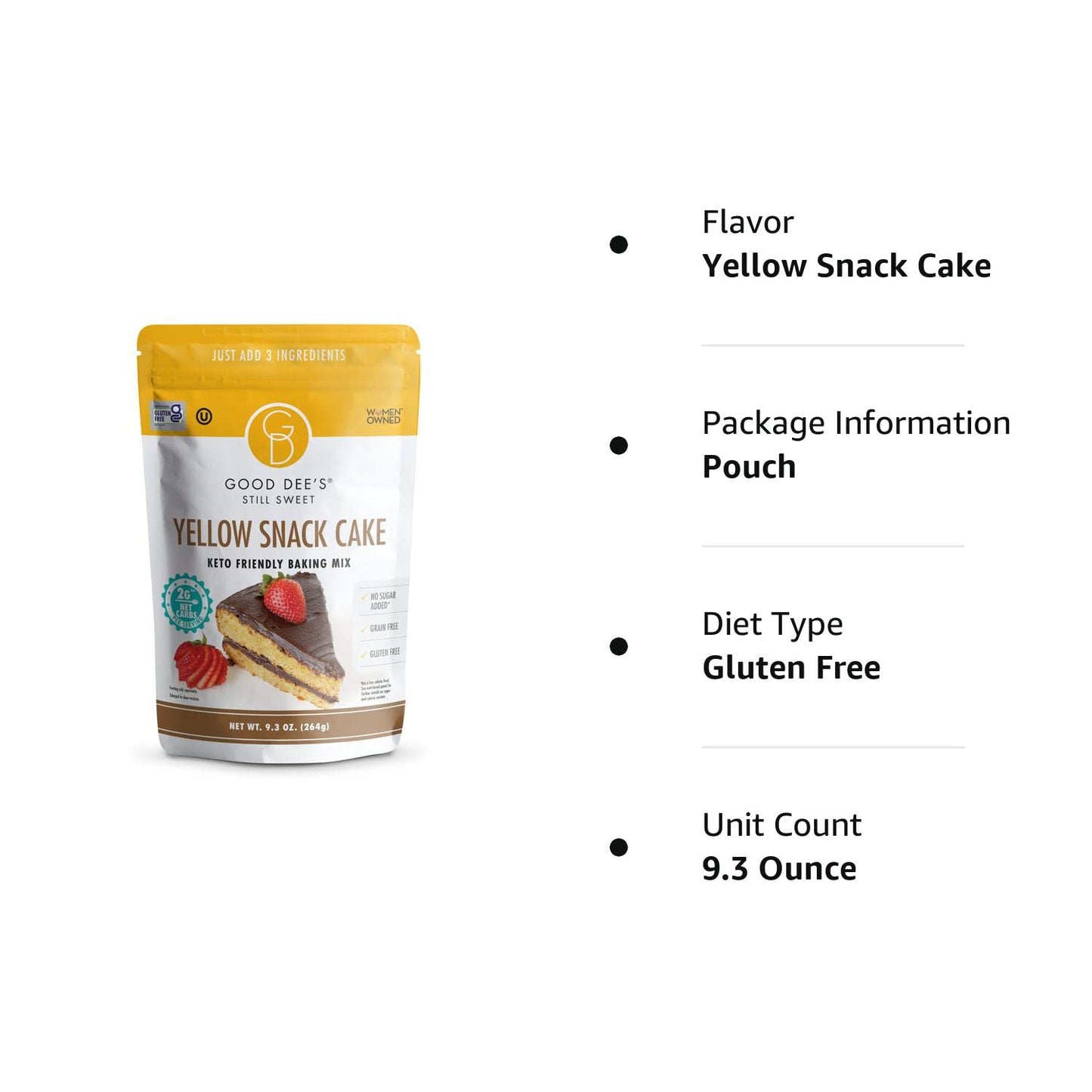 Good Dee'S Keto Yellow Snack Cake Mix, Gluten Free, No Added Sugar, Gluten Free, Grain-Free, Soy-Free, Diabetic, Atkins & WW Friendly (2G Net Carbs, 12 Serving)