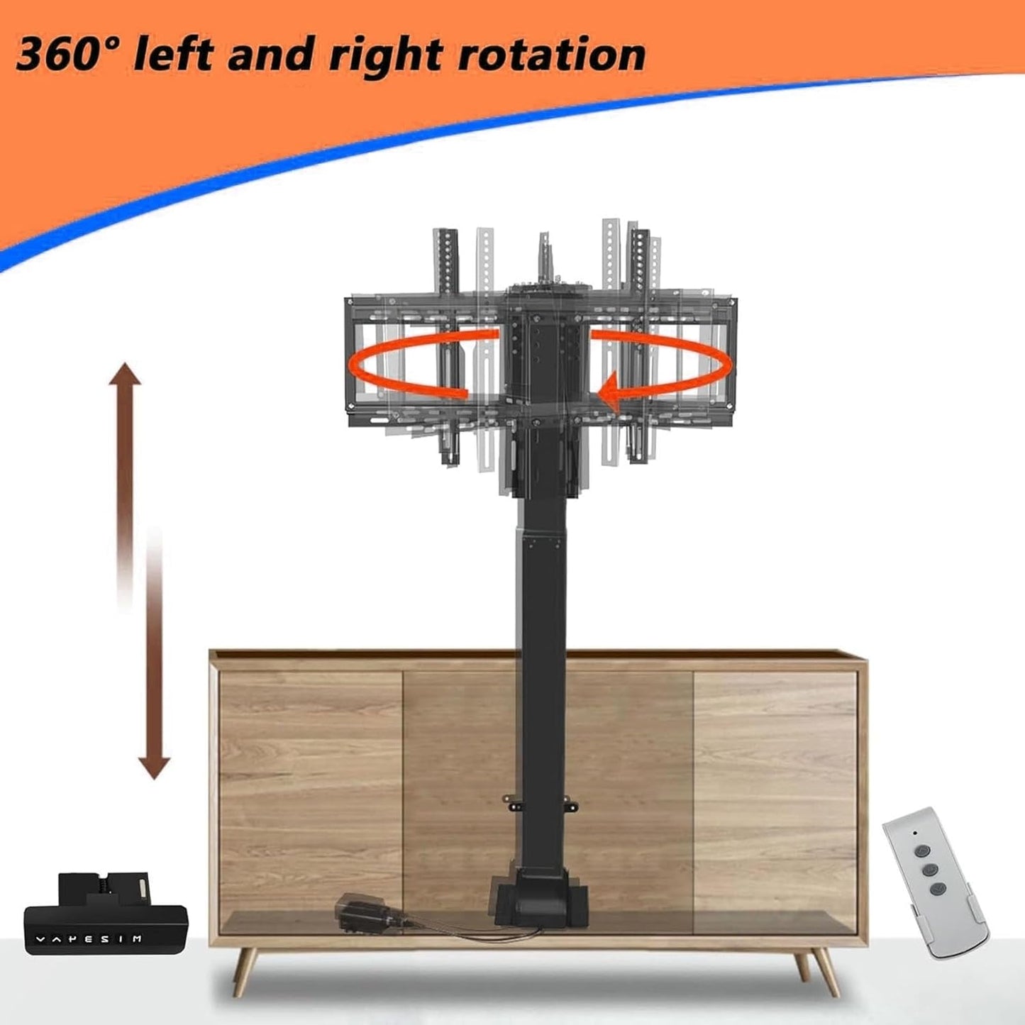 Motorised TV Bracket Stand - Ceiling TV Mount Stand, LCD TV Floor Stand with Auto Lift, with 360° Rotation Left and Right, Fits 32-70 Inch Flat and Curved TVs, with Remote Control (1300)