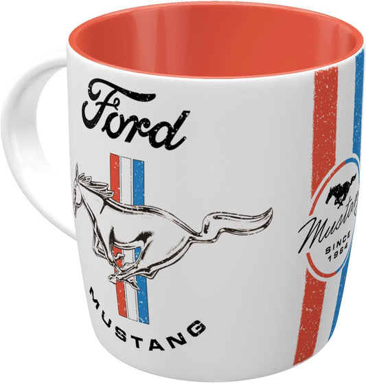 Nostalgic-Art Retro Coffee Mug, Ford Mustang – Horse &amp; Stripes Logo – Gift idea for car accessories fans, Large Ceramic Cup, Vintage Design, 11.2 oz