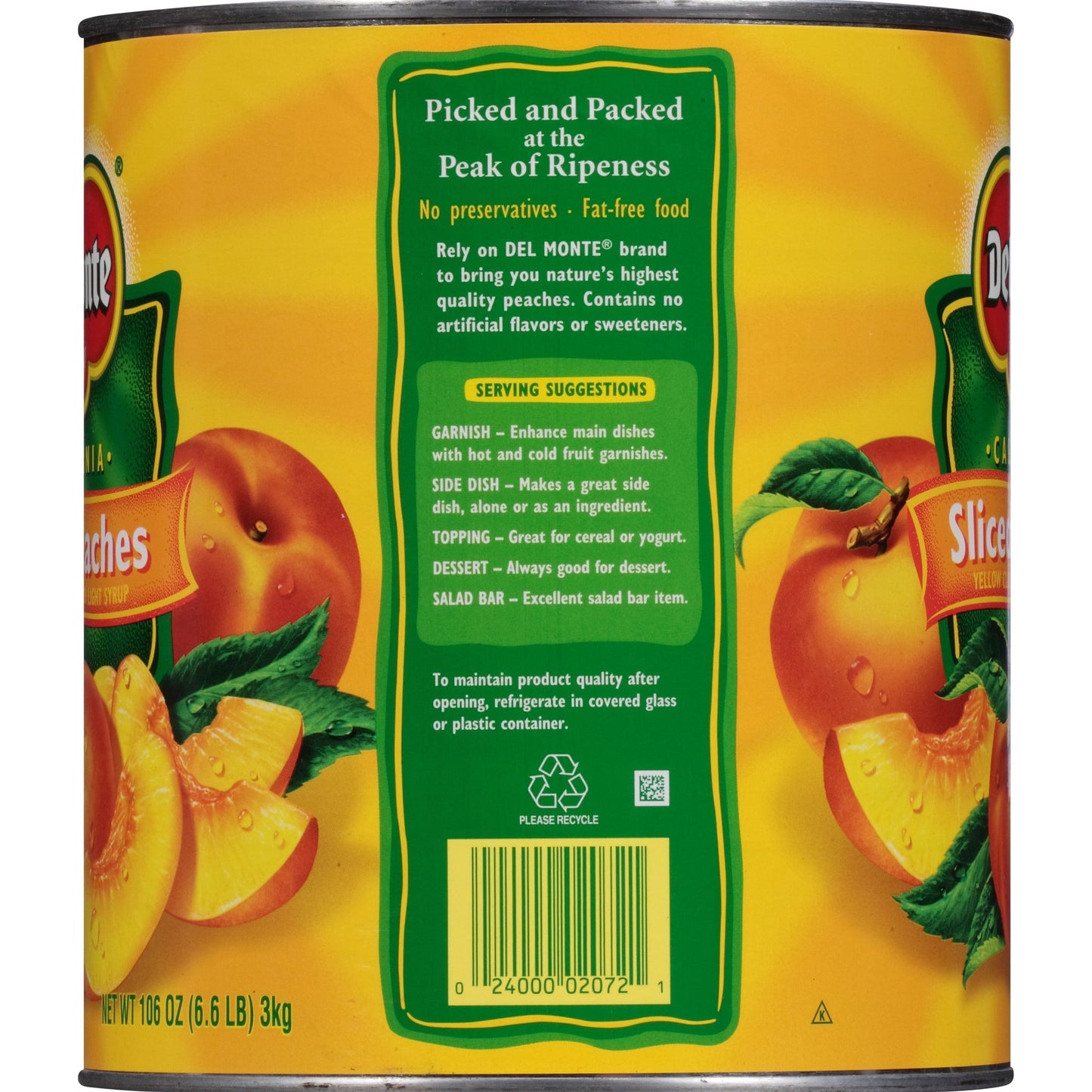 Lite Yellow Cling Sliced Peaches, Canned Fruit, 106 Oz Can