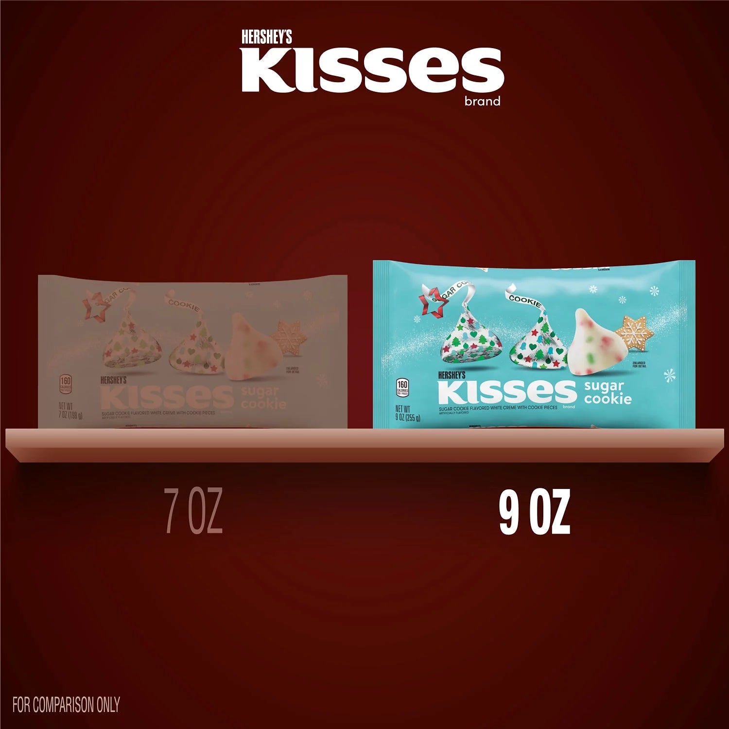 Kisses Sugar Cookie Flavored White Creme Christmas Candy, Bag 9 Oz