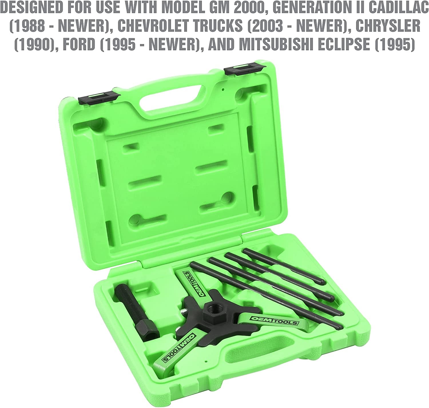 25090 Harmonic Balancer Puller/Installer Set, 3 Jaw Puller for Use with GM, Ford, and Chrysler, Spring-Loaded Jaws Tool, Multiple Forcing Rods