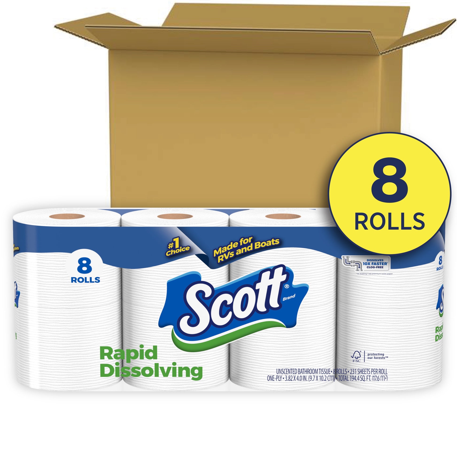 (2 Pack)  Rapid-Dissolving Toilet Paper for Rvs & Boats, 8 Double Rolls