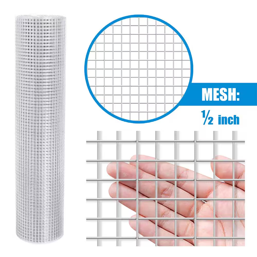 1/2 In. X 3 Ft. X 100 Ft. 19-Gauge Hardware Cloth Metal Wire Mesh, Galvanized Welded Cage Wire