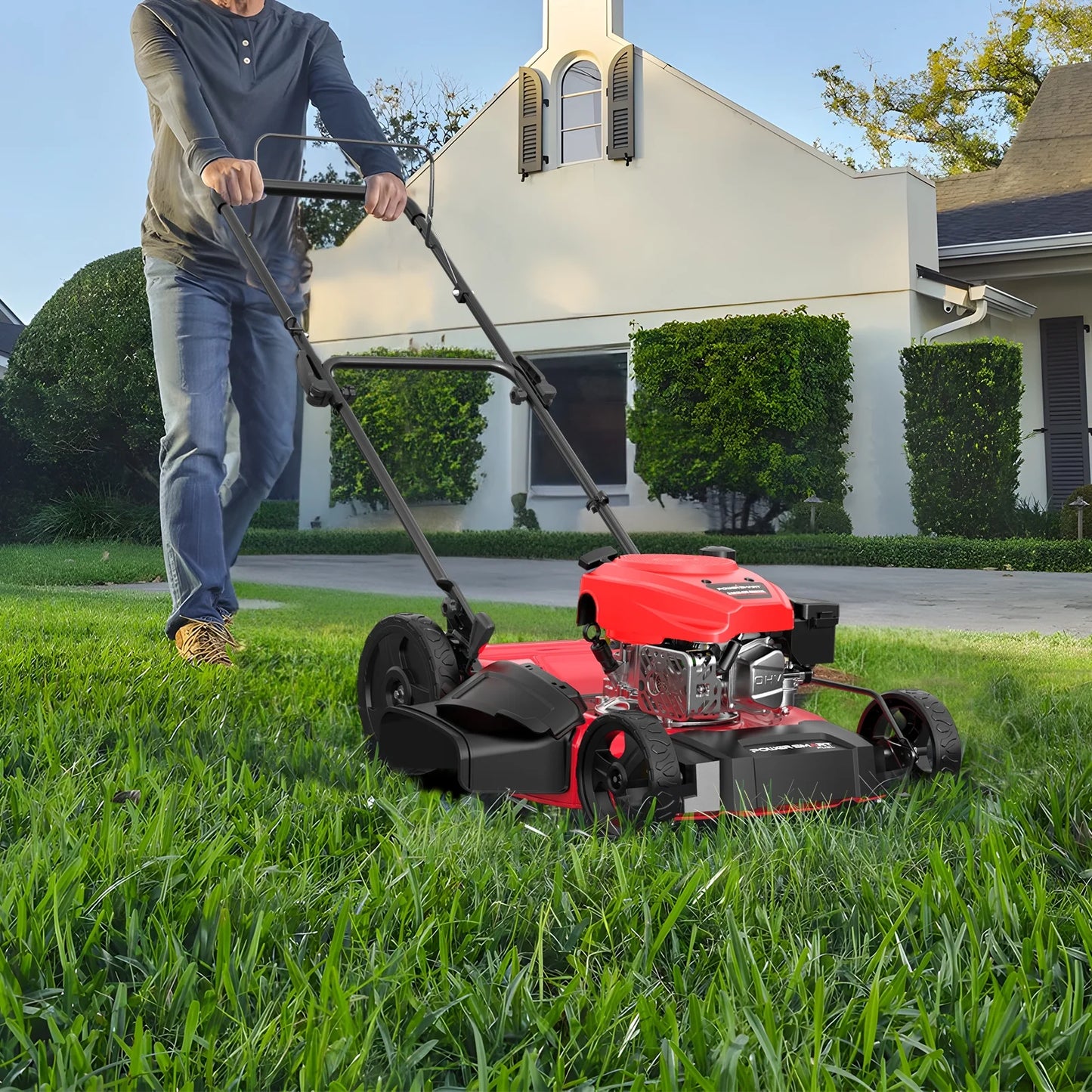 Gas Lawn Mower, 21 Inches 144Cc 2-In-1 Walk-Behind , Side Discharge Push Lawn Mower