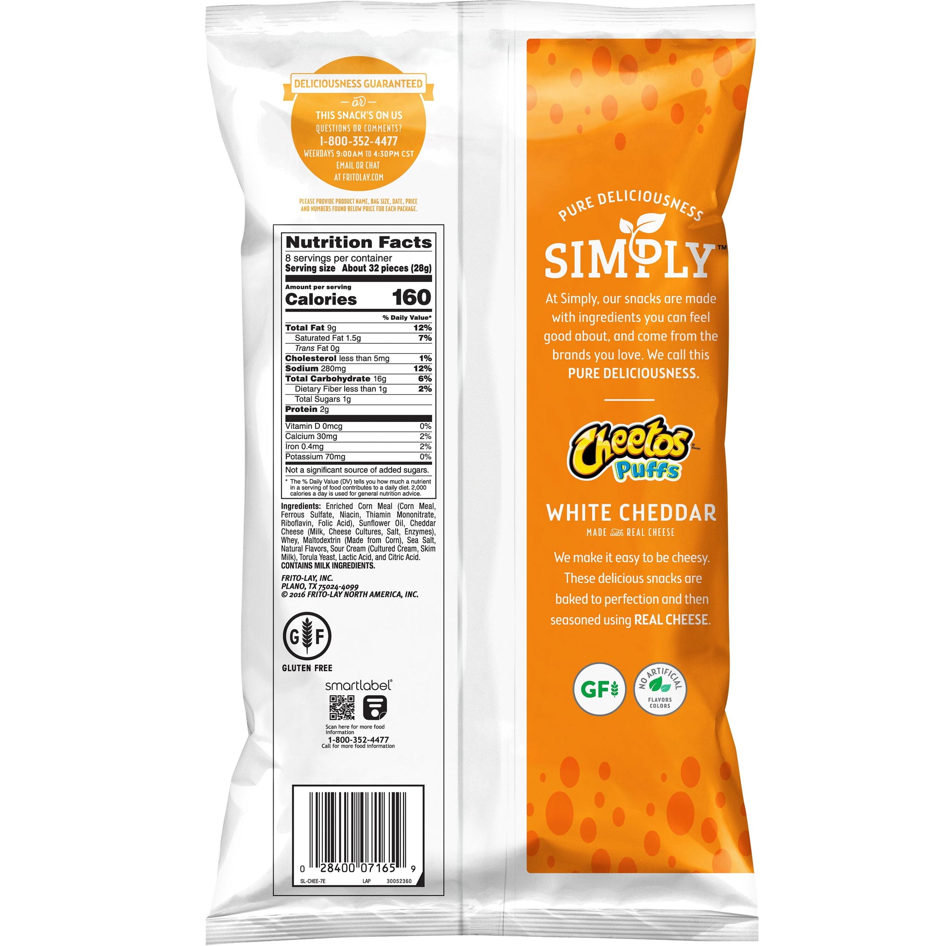 Simply  Puffs Cheese Flavored Snacks, White Cheddar, 8 Oz Bag