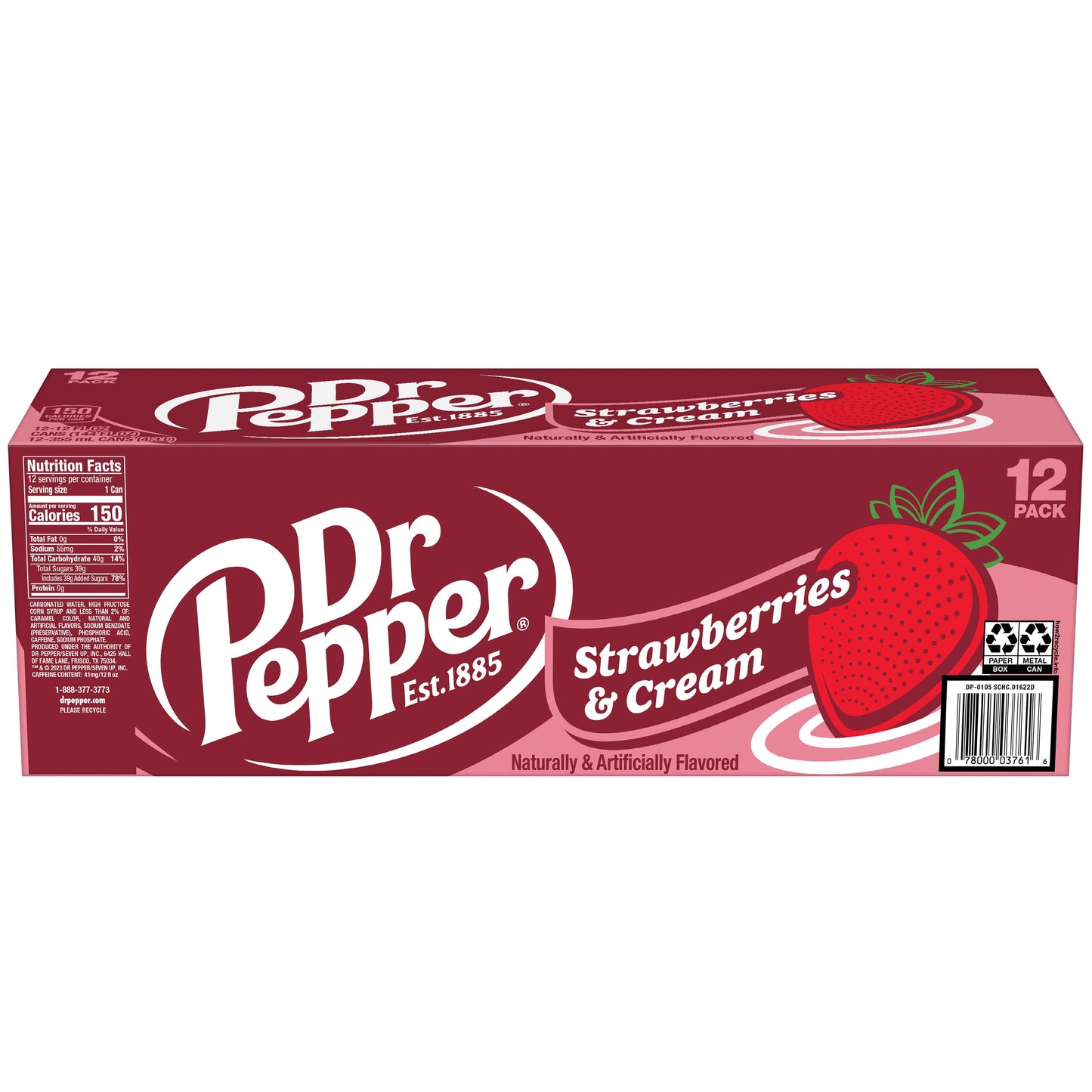 Dr Pepper Strawberries and Cream Soda Pop, 12 Fl Oz, 12 Pack Cans