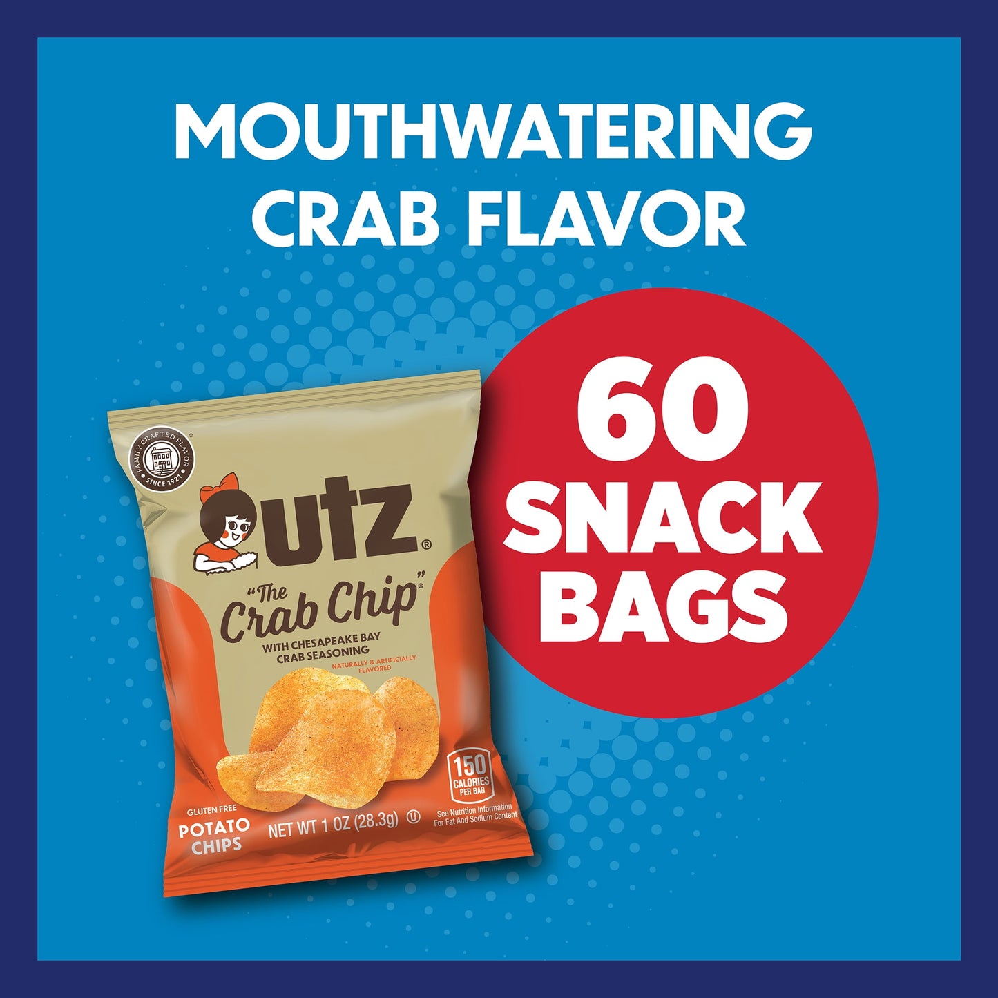 the Crab Chip Chesapeake Seasoned, Multipack, Gluten-Free, Potato Chips, 1 Oz, 60 Count
