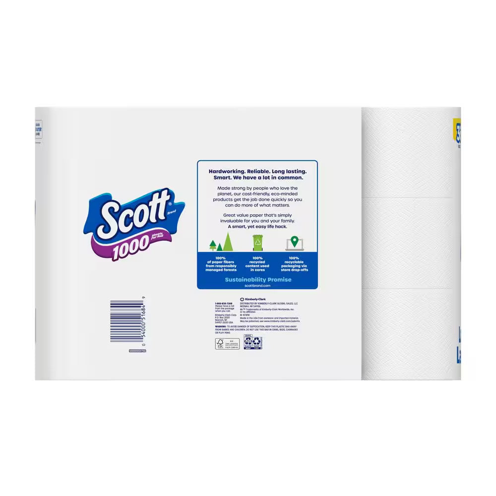 1-Ply White 1000-Sheet Toilet Paper(1000 Sheets per Roll 36 Rolls per Pack)