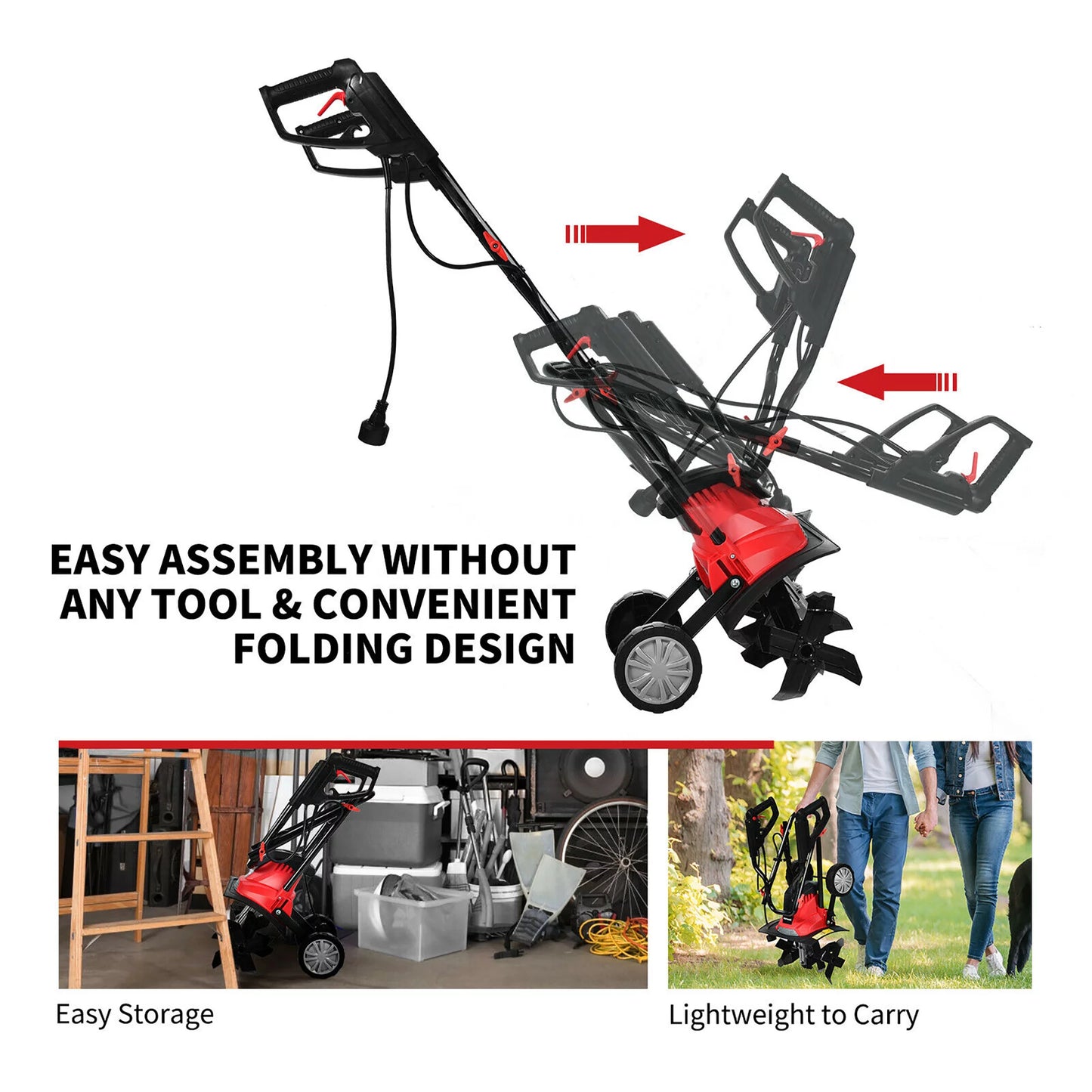 17-Inch 13.5 Amp Corded Electric Tiller and Cultivator 9'' Tilling Depth Red