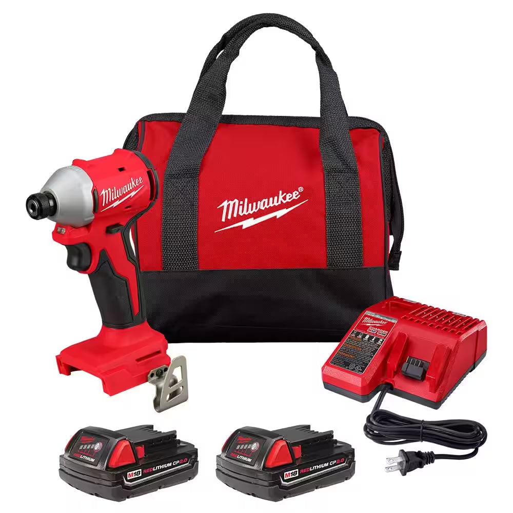 M18 18V Lithium-Ion Brushless Cordless 1/4 In. Impact Driver Kit with Two 2.0 Ah Batteries and Charger