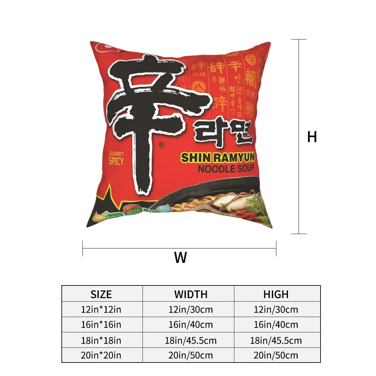 Nongshim Shin Ramyun Square Pillowcase Polyester Pattern Zipper Decorative Throw Pillow Case for Home Cushion Case