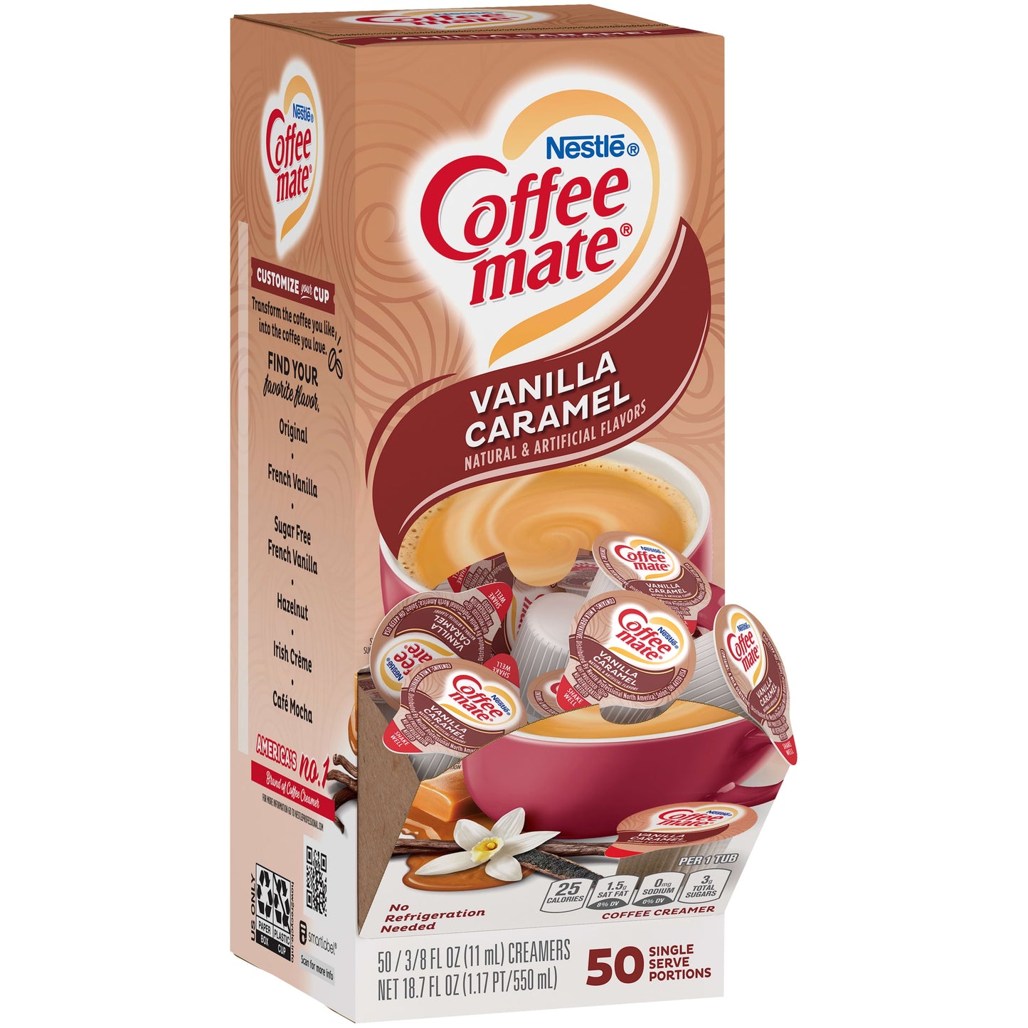 Coffee Mate Vanilla Caramel Non-Dairy Creamer, 0.375 Fl Oz, 200 Count Tubs (4 Packs of 50)