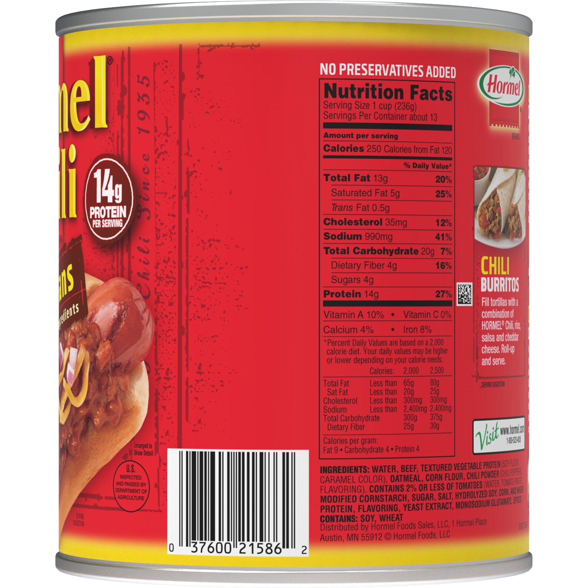 Chili, No Beans, No Artificial Ingredients, Steel Can 108 Oz