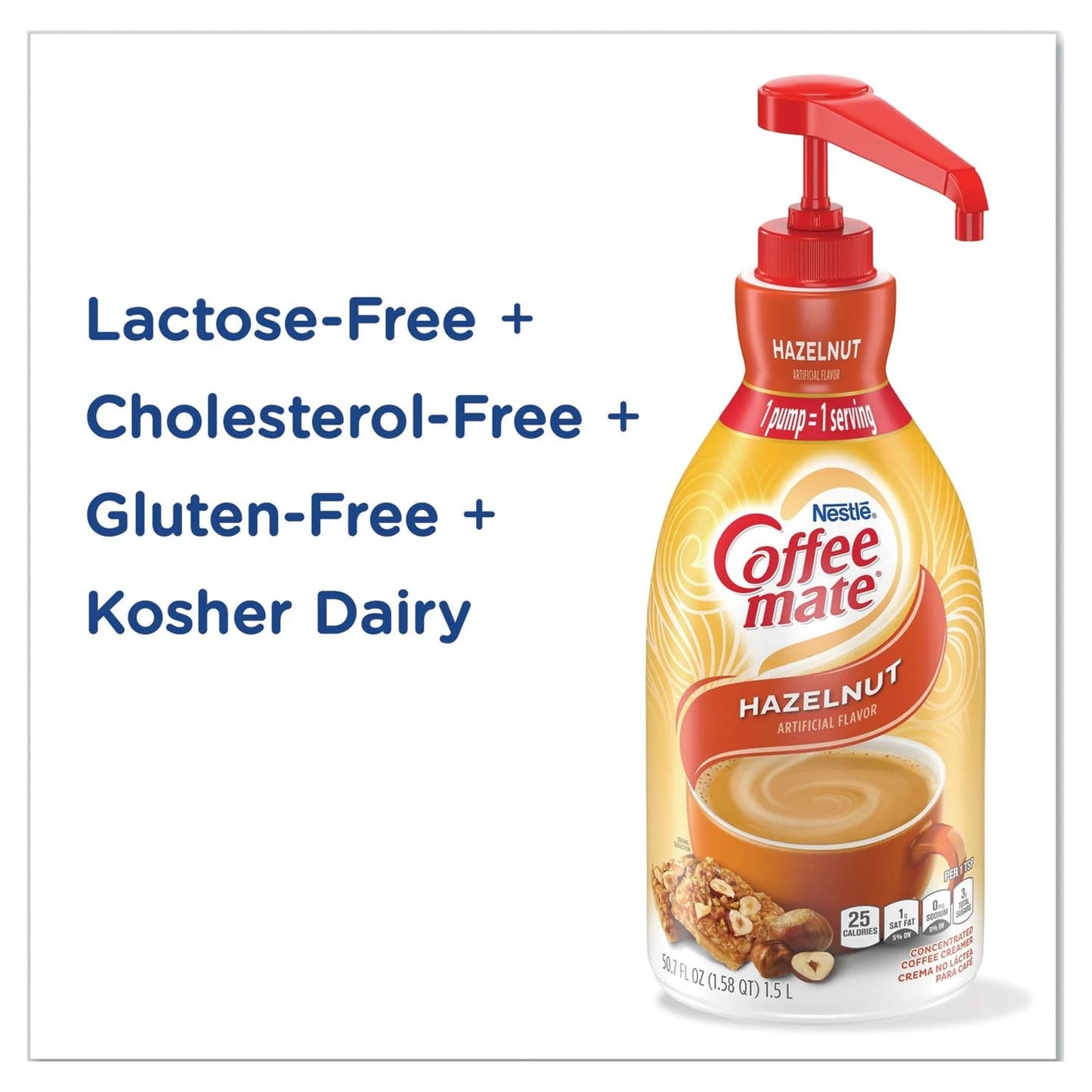 Coffee-Mate Hazelnut Liquid Creamer Pump Bottle, 1.5L