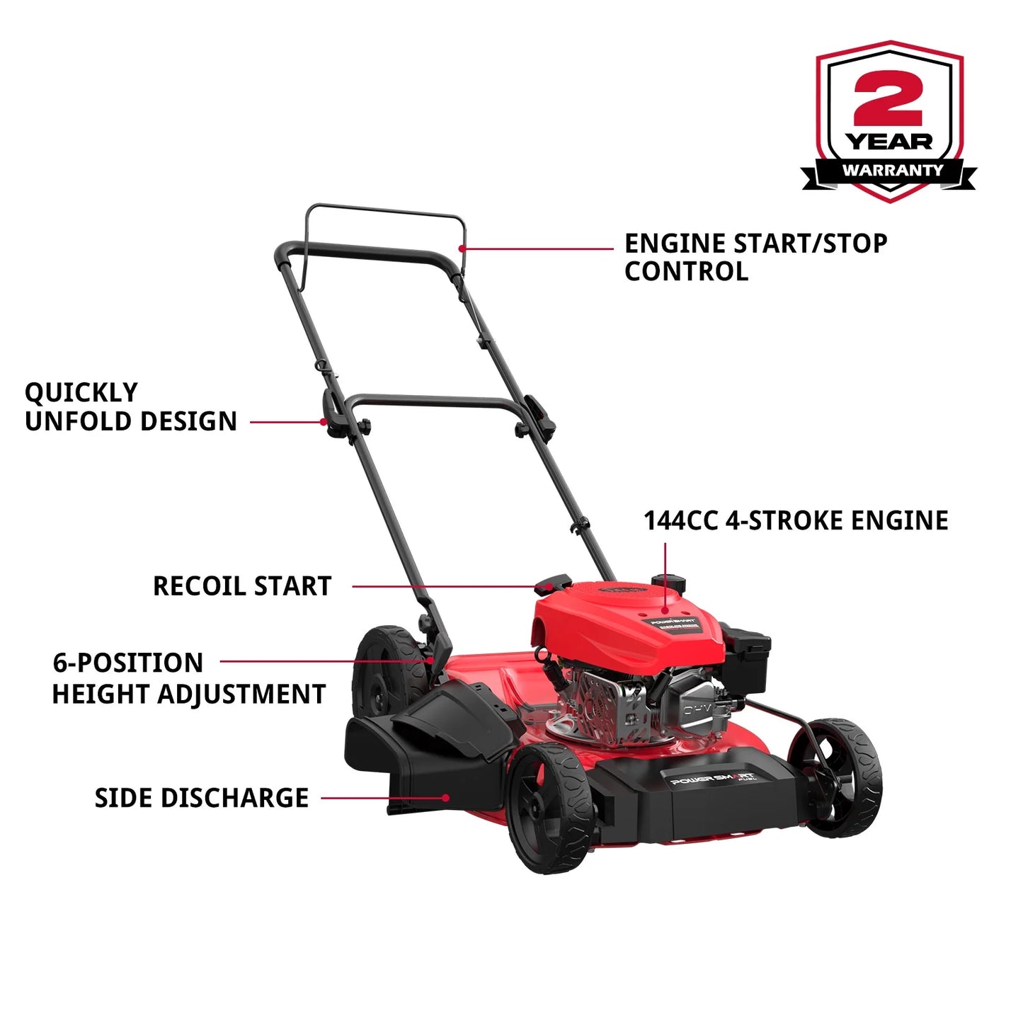 Gas Lawn Mower, 21 Inches 144Cc 2-In-1 Walk-Behind , Side Discharge Push Lawn Mower