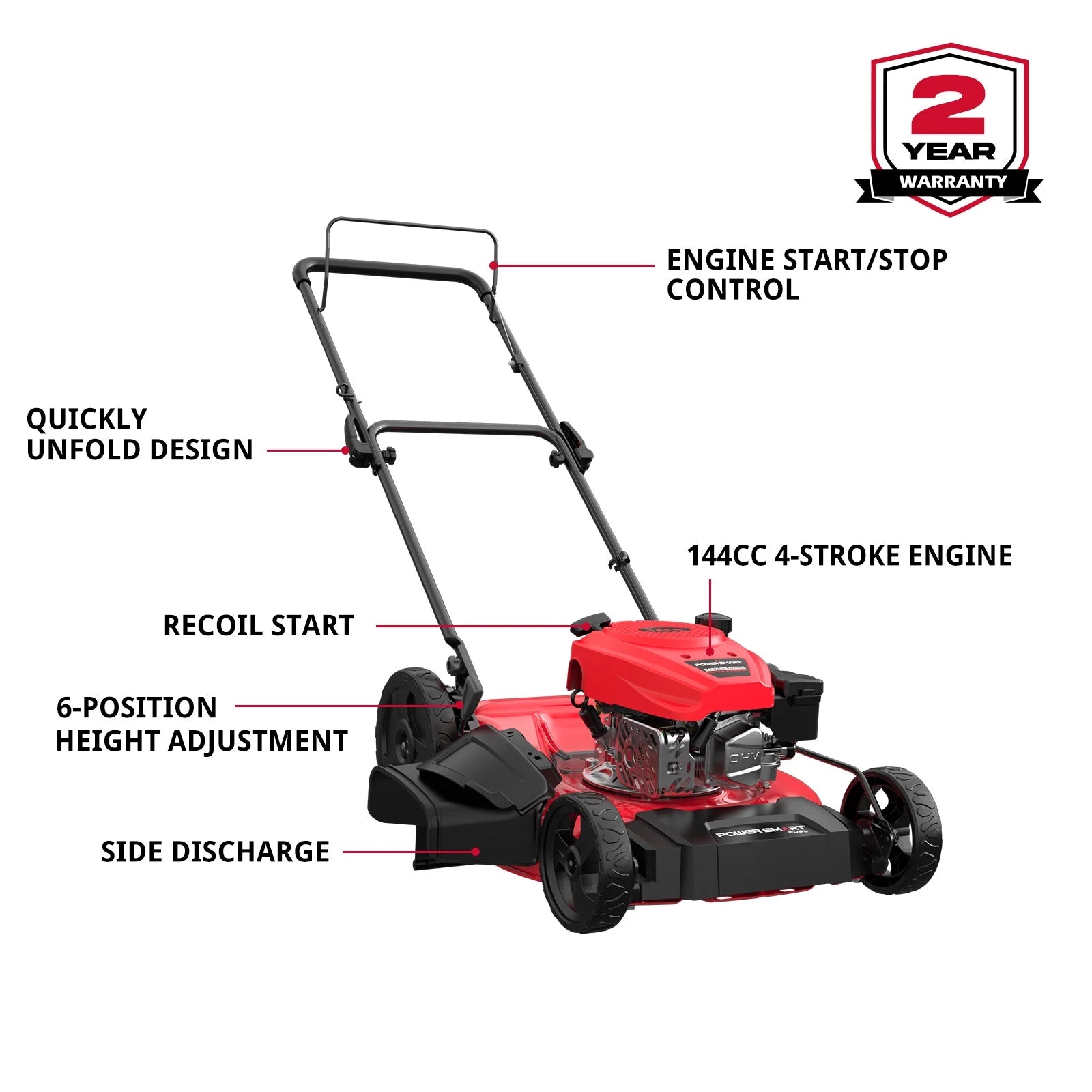 Gas Lawn Mower, 21 Inches 144Cc 2-In-1 Walk-Behind , Side Discharge Push Lawn Mower