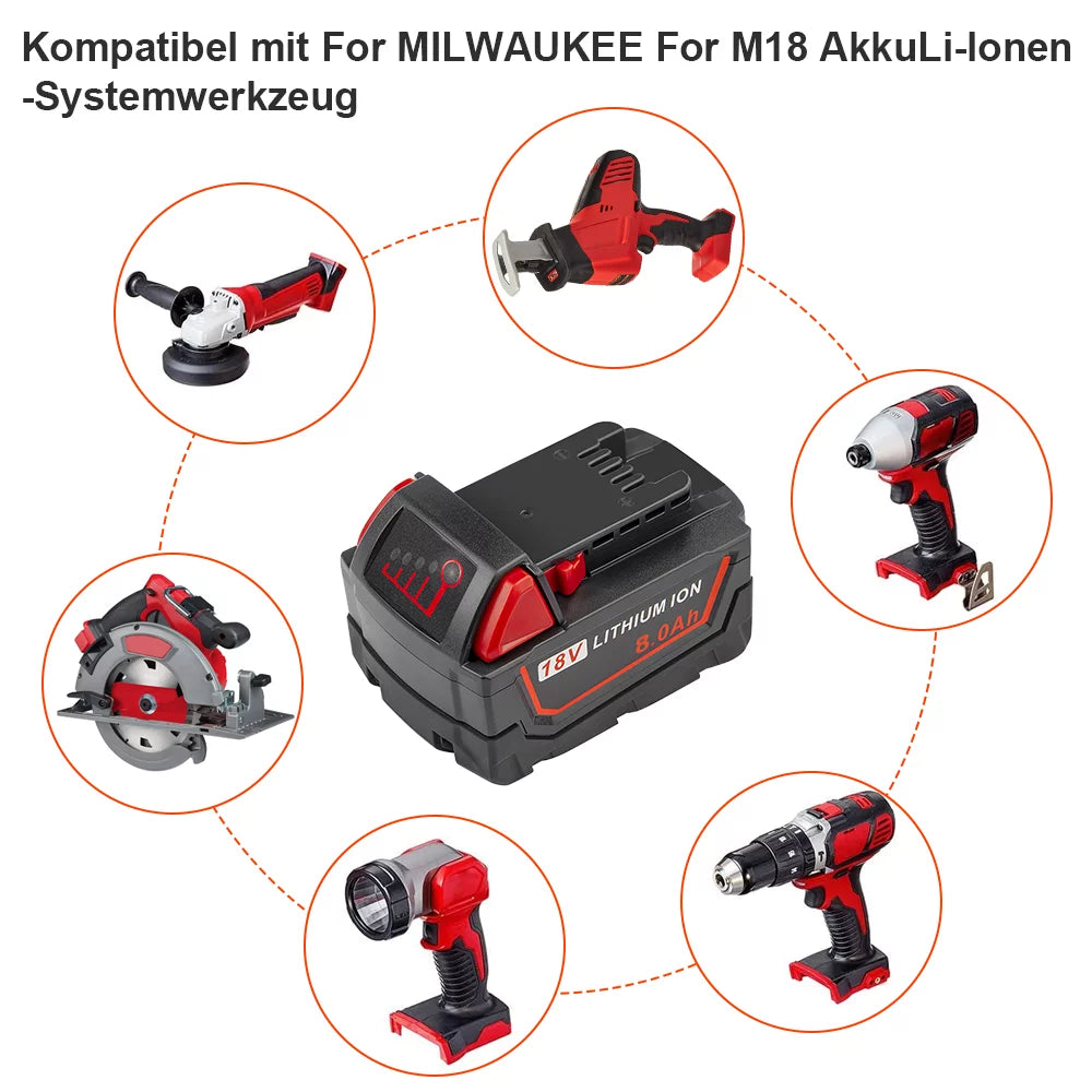 For Milwaukee for 18V 8.0Ah Lithium 8.0 Extended Capacity Battery 48-11-1880 (2-Pack)