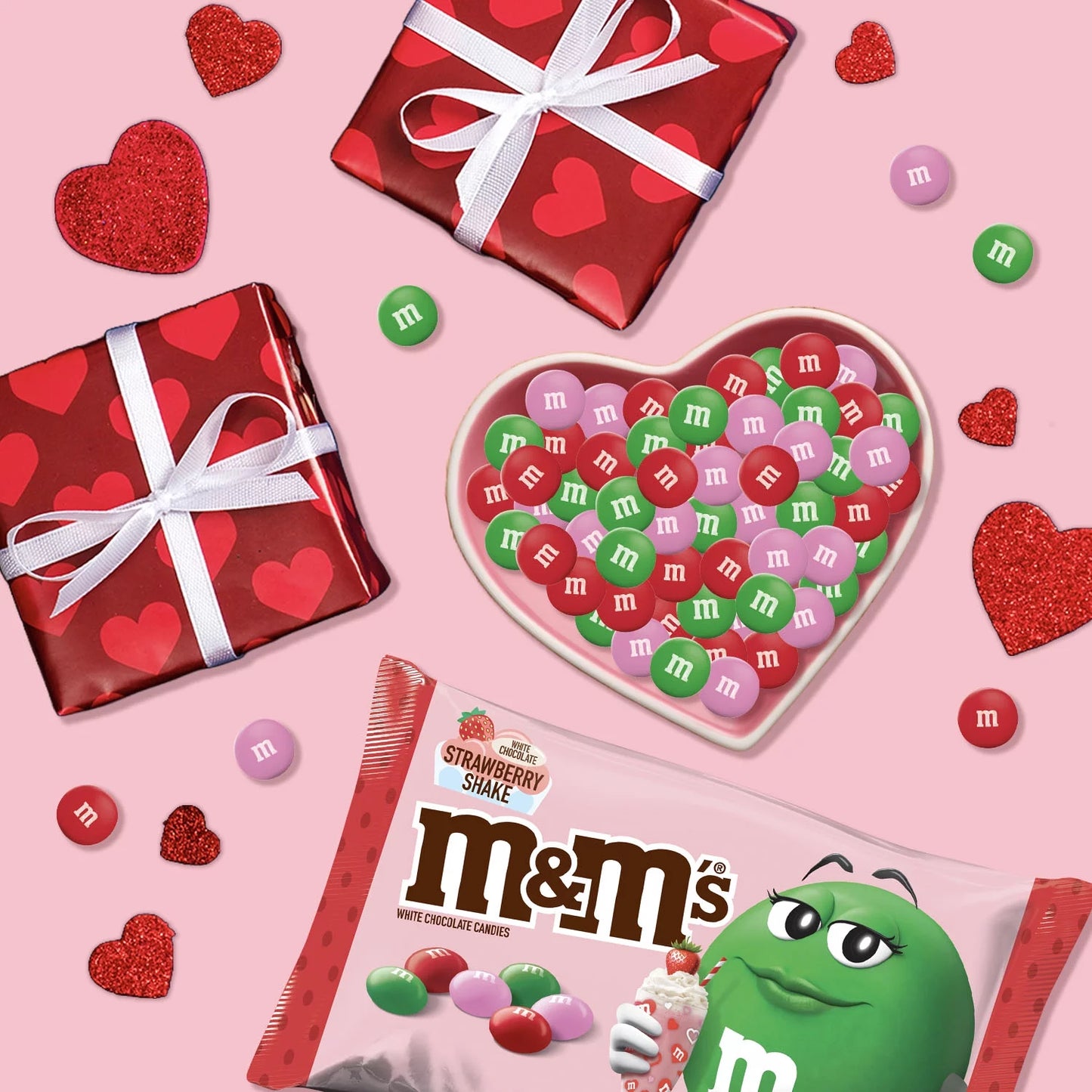 (2 Pack)  White Chocolate Strawberry Shake Valentines Candy - 7.44 Oz Bag