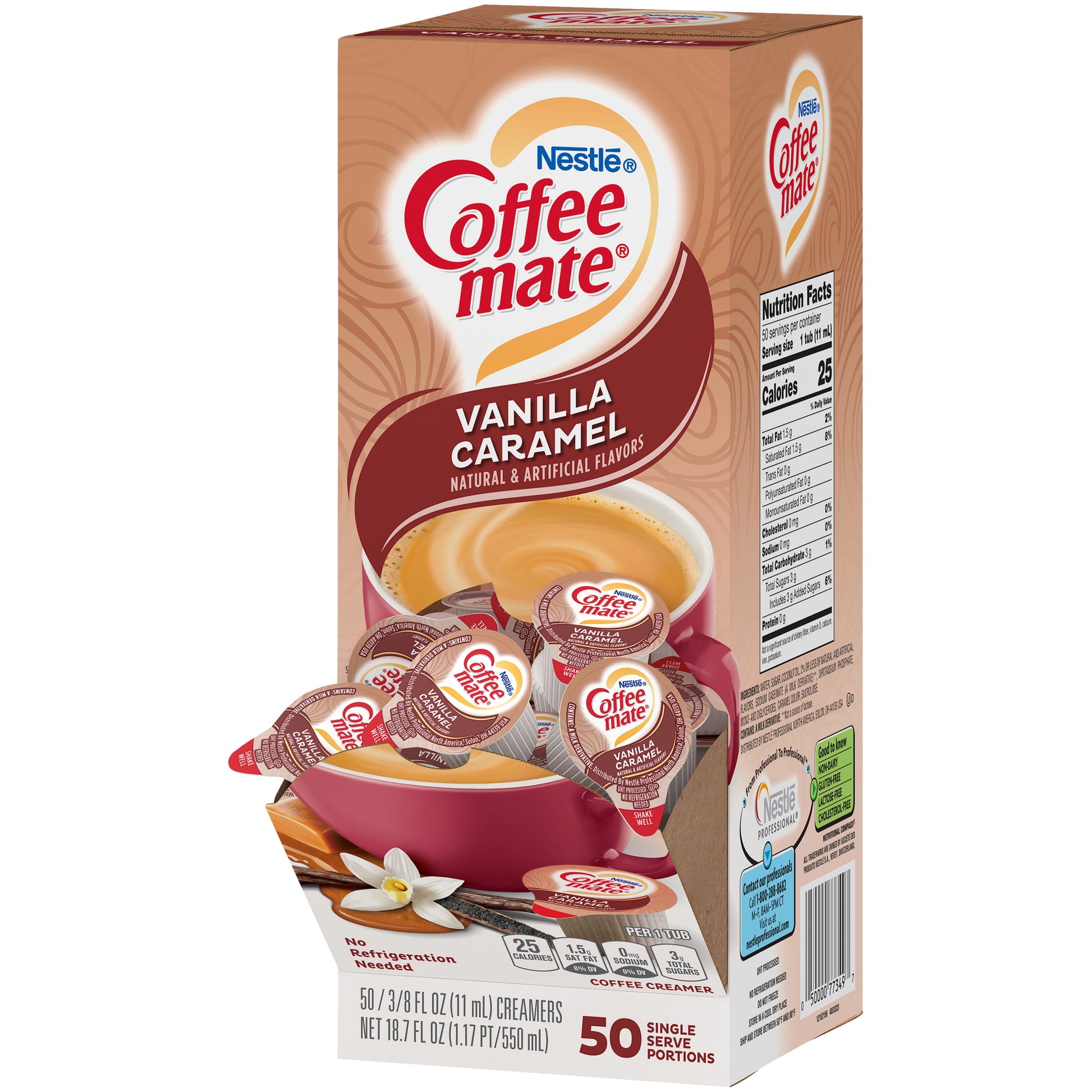 Coffee Mate Vanilla Caramel Non-Dairy Creamer, 0.375 Fl Oz, 200 Count Tubs (4 Packs of 50)