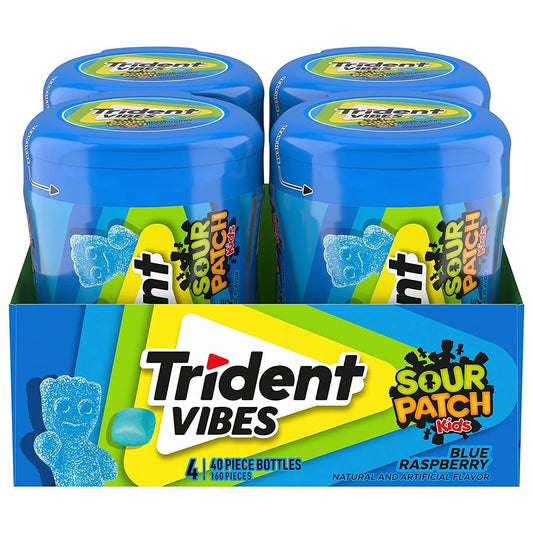 Vibes SOUR PATCH KIDS Blue Raspberry Sugar Free Gum, 4-40 Piece Bottles 160 Total Pieces