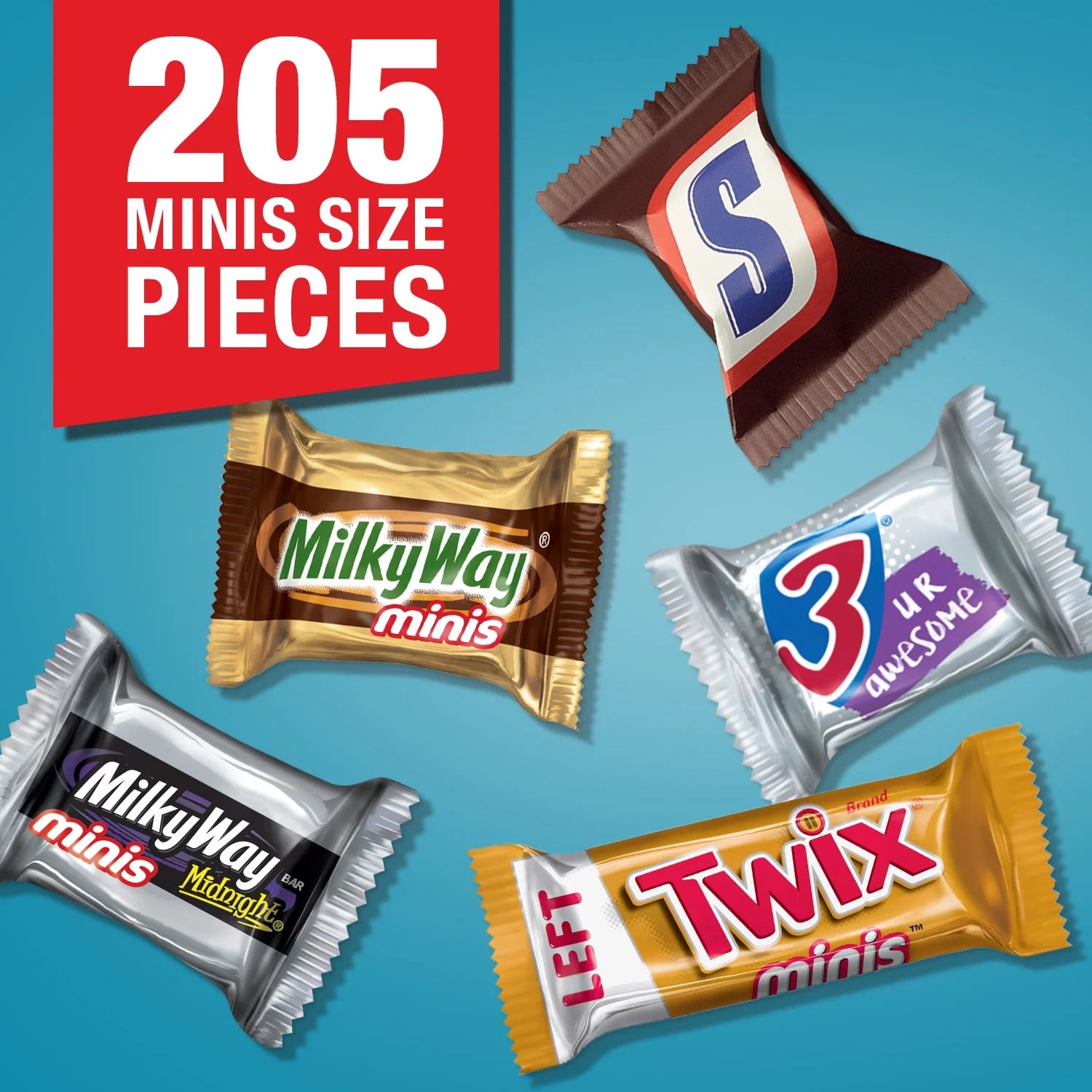 Snickers, Twix, Milky Way & 3 Musketeers Mini Chocolate Candy Bar Assortment - 205 Ct.