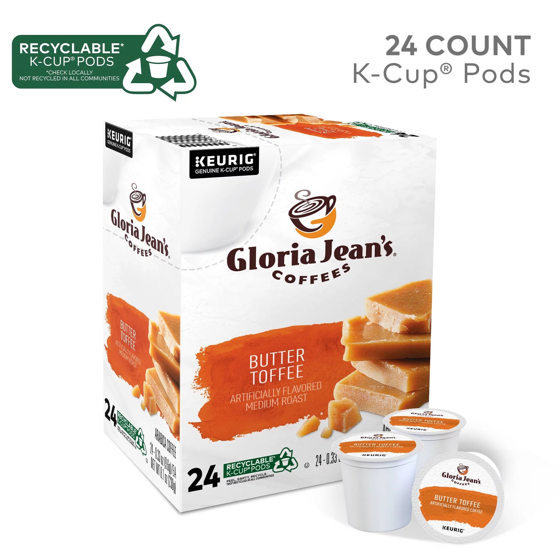 Gloria Jean'S Coffee, Butter Toffee Medium Roast K-Cup Coffee Pods, 24 Count