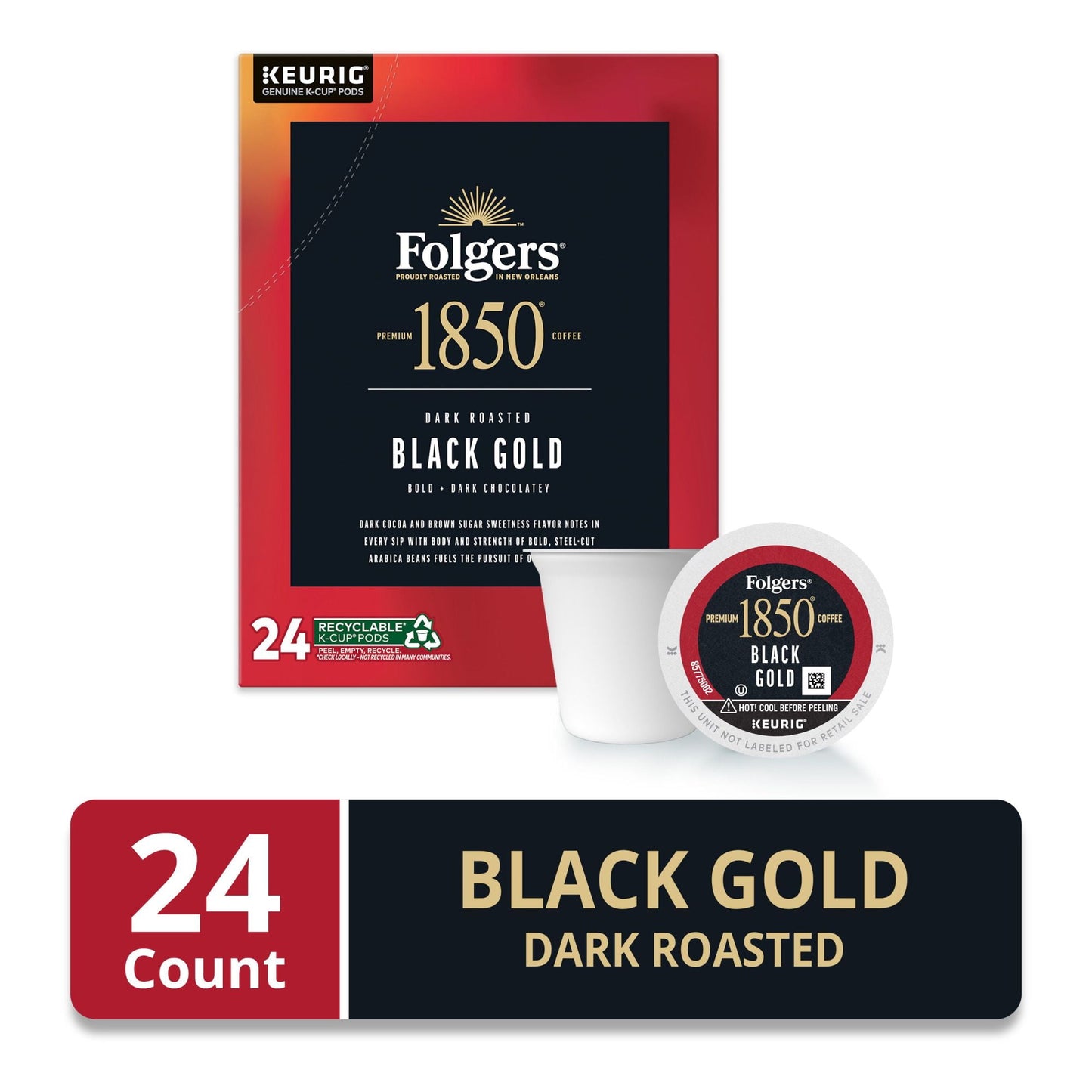 1850 Black Gold, Dark Roast Coffee, Keurig K-Cup Pods, 24 Count Box