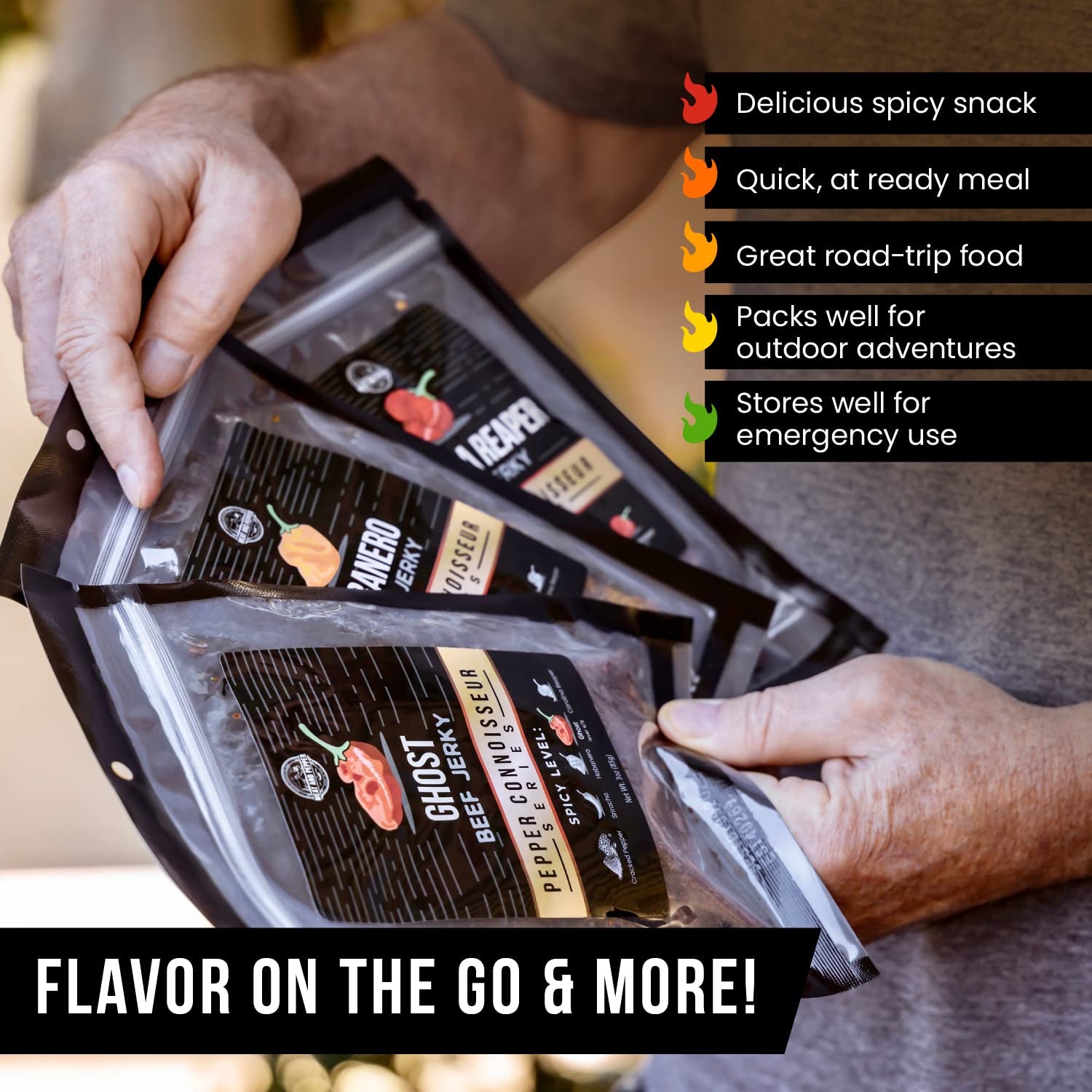 Gourmet Brisket Beef Jerky Pepper Connoisseur Series - Traditional & Exotic Spicy Flavor Variety Gift Bundle - High Protein Beef Snack - Old Fashioned Recipe Made in USA (Pepper Connoisseur Gift Set - 5 Flavors, 15 Oz)