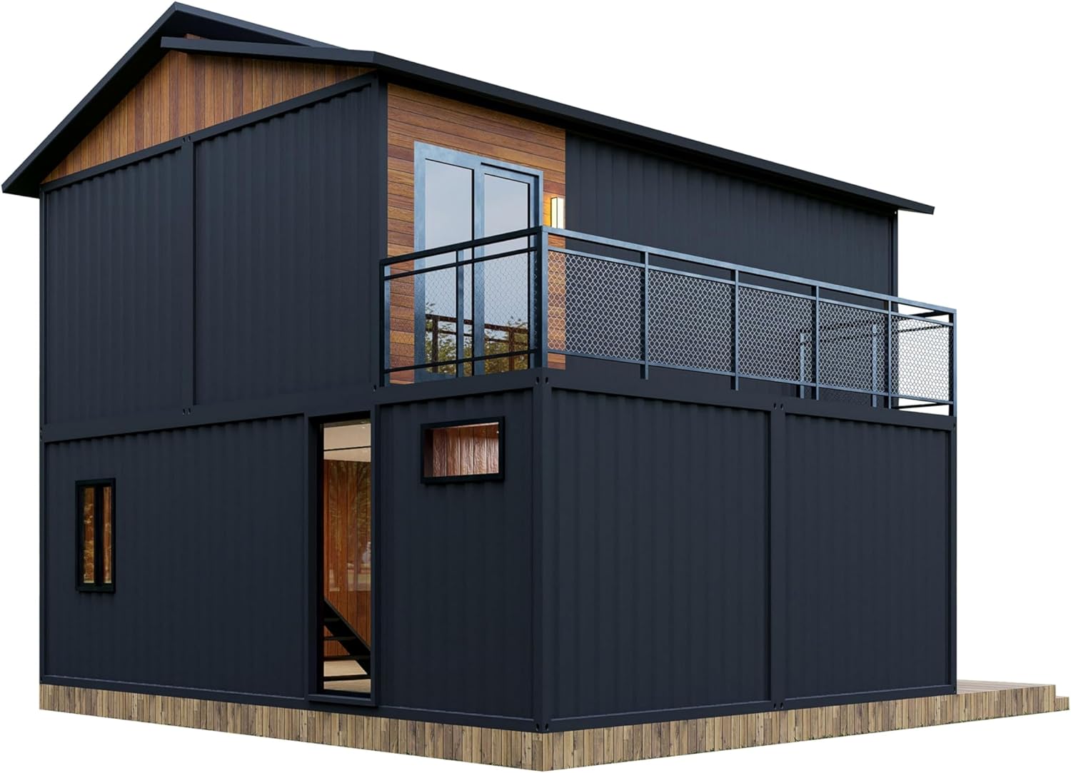 Barn Homes Double Story Flat Pack House with Bathroom and Kitchen, Foldable Tiny Home, 20Ft & 40Ft, Mobile House, Modular Homes, Container Homes, Tiny House to Live In, Cabin Prefab (40FT)