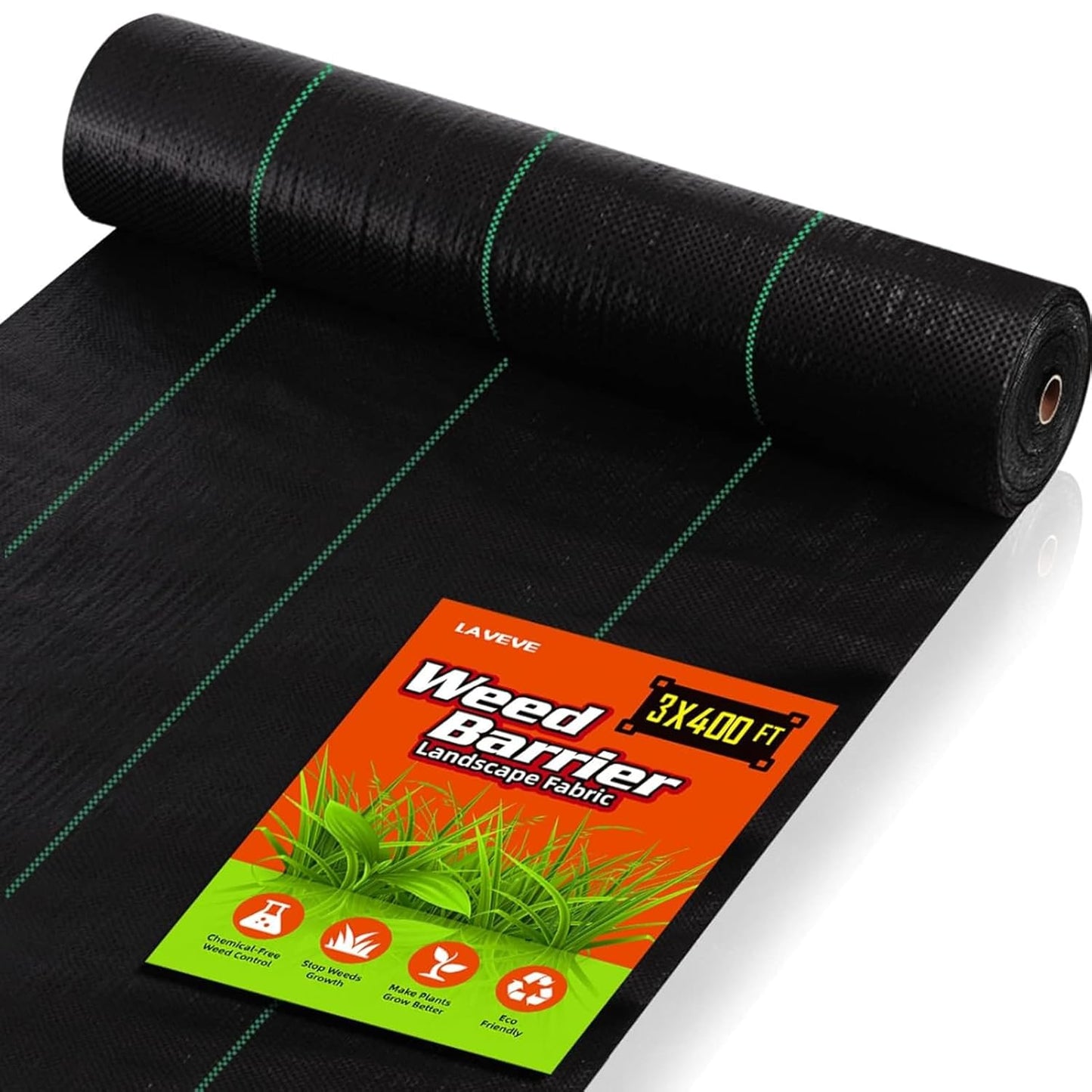 LAVEVE 3FTx 50FT Weed Barrier Landscape Fabric, 3.2oz Premium Heavy-Duty Gardening Weed Control Mat, Ground Cover for Gardening, Farming with 20 U-Shaped Securing Pegs