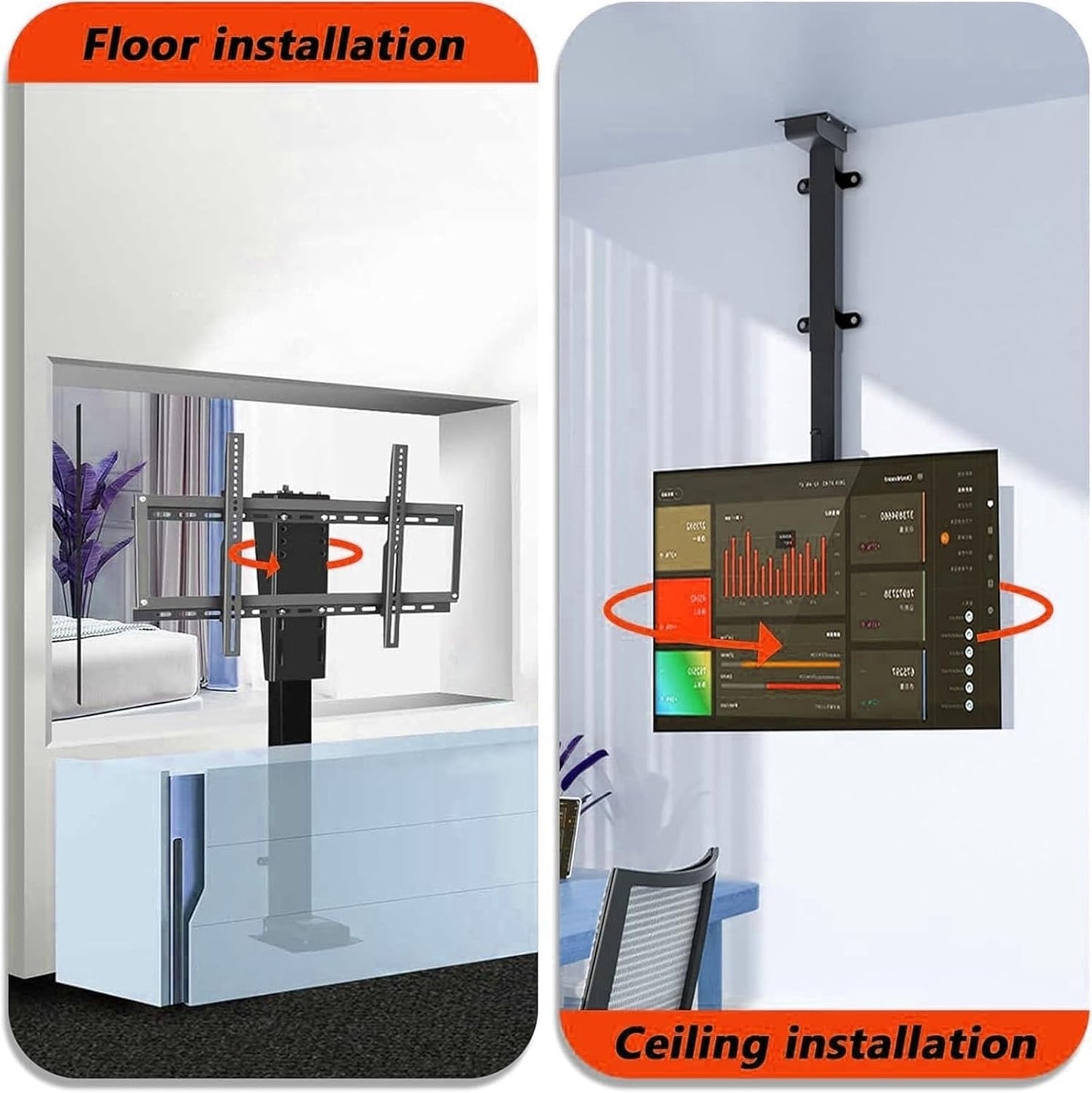 Motorised TV Bracket Stand - Ceiling TV Mount Stand, LCD TV Floor Stand with Auto Lift, with 360° Rotation Left and Right, Fits 32-70 Inch Flat and Curved TVs, with Remote Control (1300)