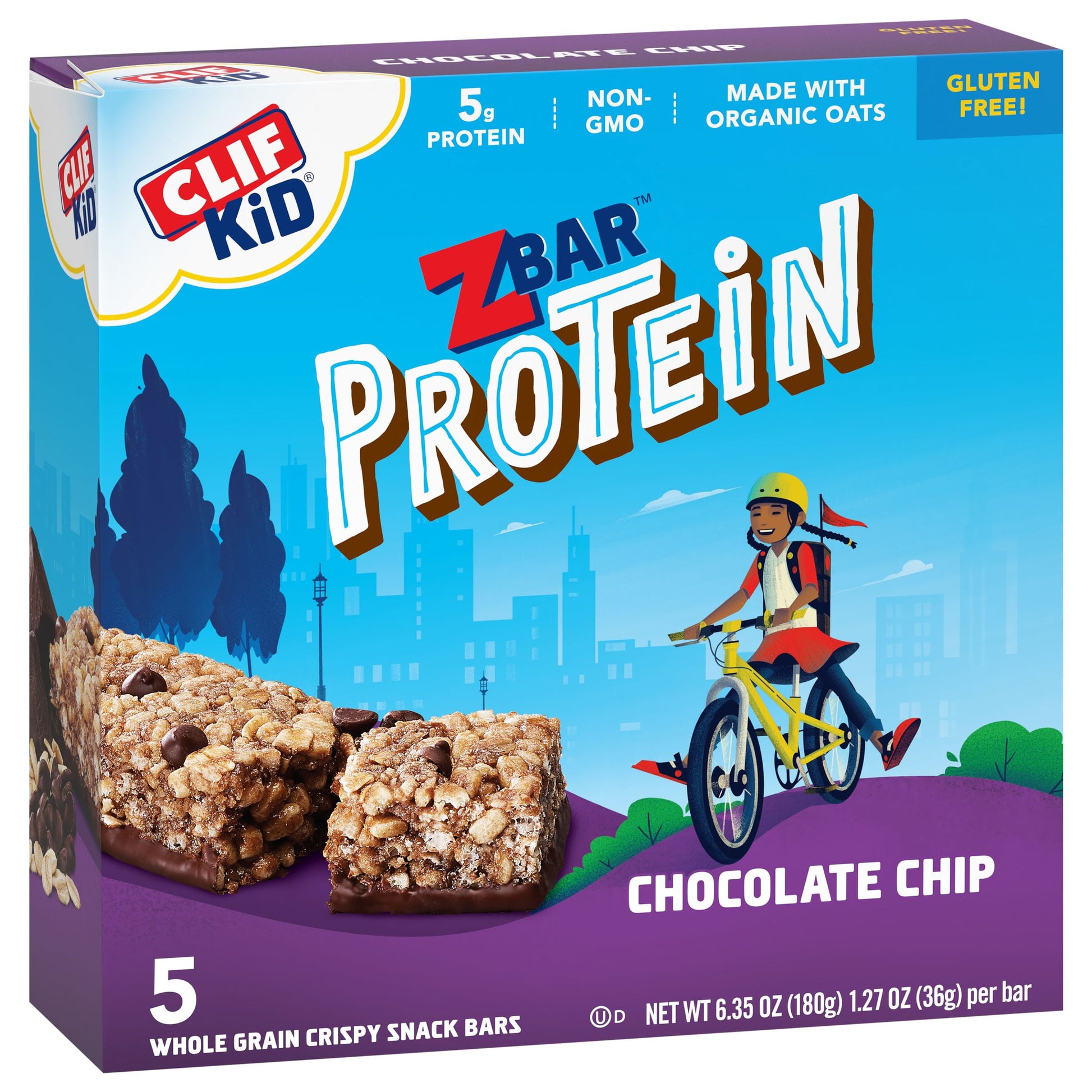 CLIF Kid  Protein - Chocolate Chip - Crispy Whole Grain Snack Bars - Made with Organic Oats - Non-Gmo - 5G Protein - 1.27 Oz. (5 Pack)