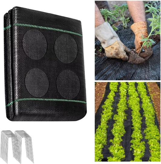 1Pack 4x25ft Barrier Landscape Fabric Heavy Duty with Holes,Thicken Block Gardening Ground Cover Mat,Garden Cloth,Black Plastic Ground Cover,Commercial Driveway Fabric