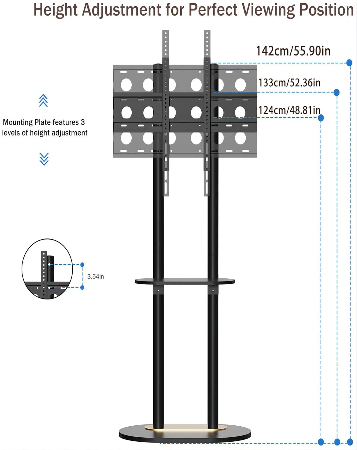 unho Double-Pole TV Mount Stand: Floor TV Stand with Double Layer Luxurious Black Sintered Stone Slate Shelf for Large TVs40-75 inches