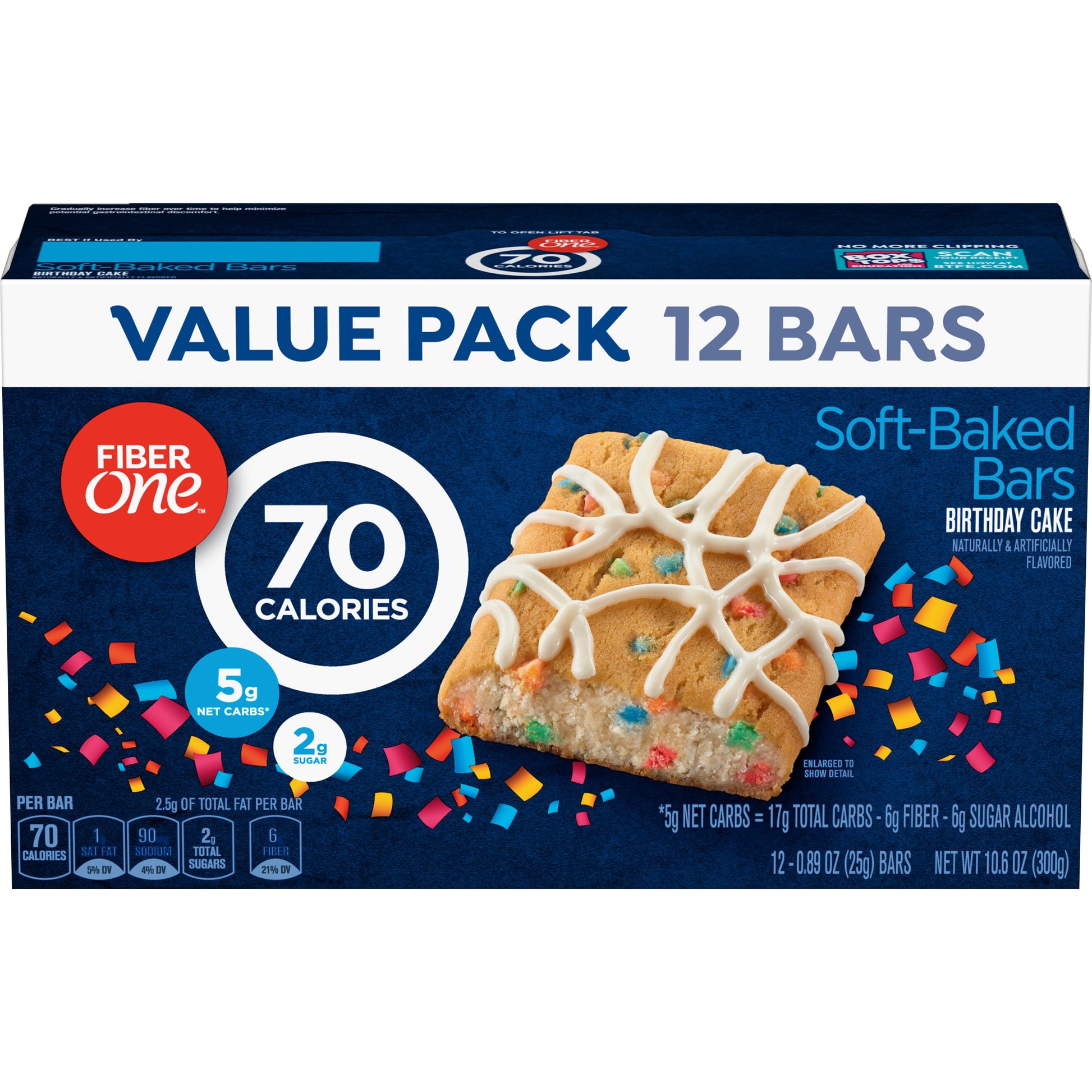 70 Calorie Soft-Baked Bars, Birthday Cake, Snack Bars, 12 Ct