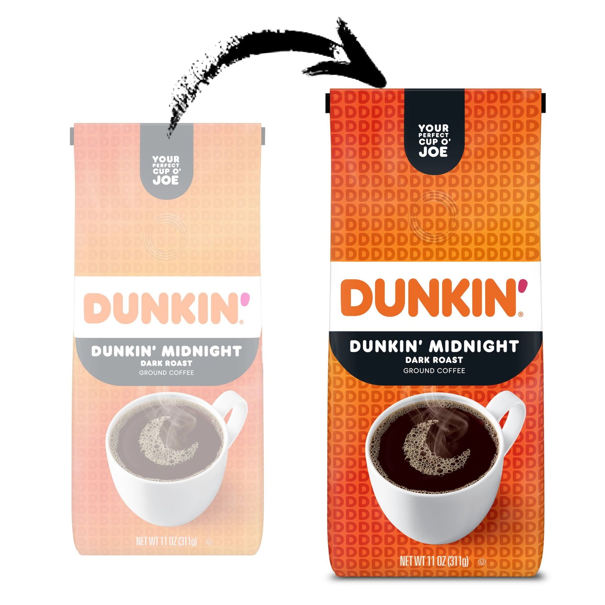 (3 Pack) Dunkin’ Midnight Dark Roast Ground Coffee, 11 Oz. Bag