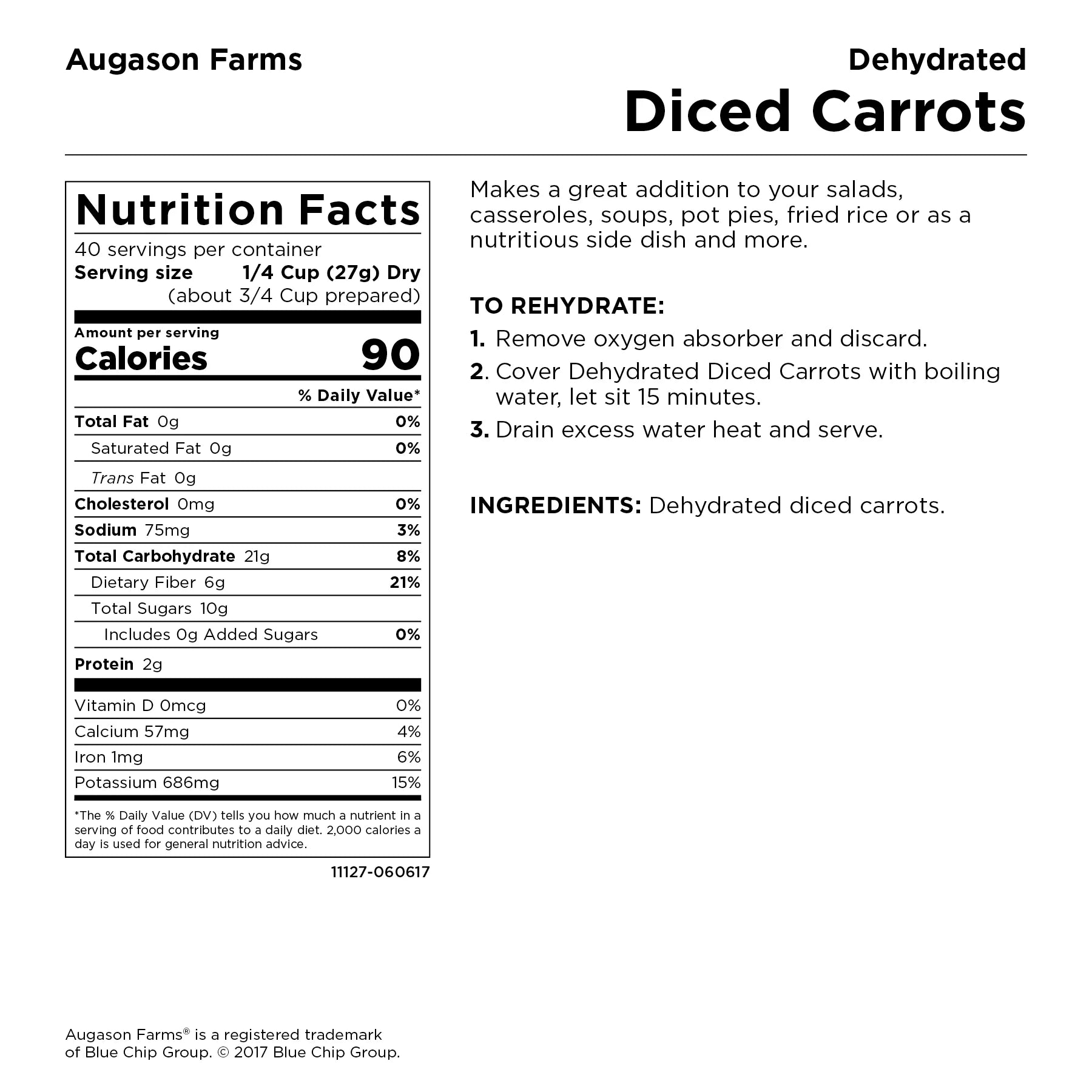 Emergency Food Dehydrated Diced Carrots, 38 Oz