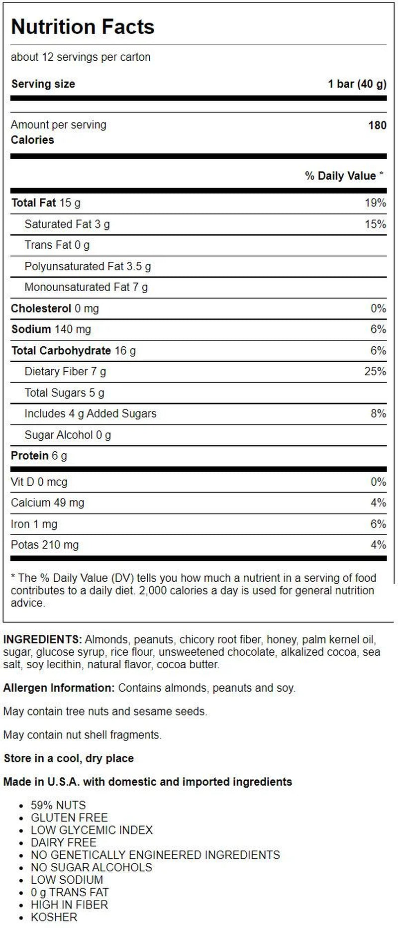 Bars, Dark Chocolate Nuts & Sea Salt, 12 Bars, Gluten Free