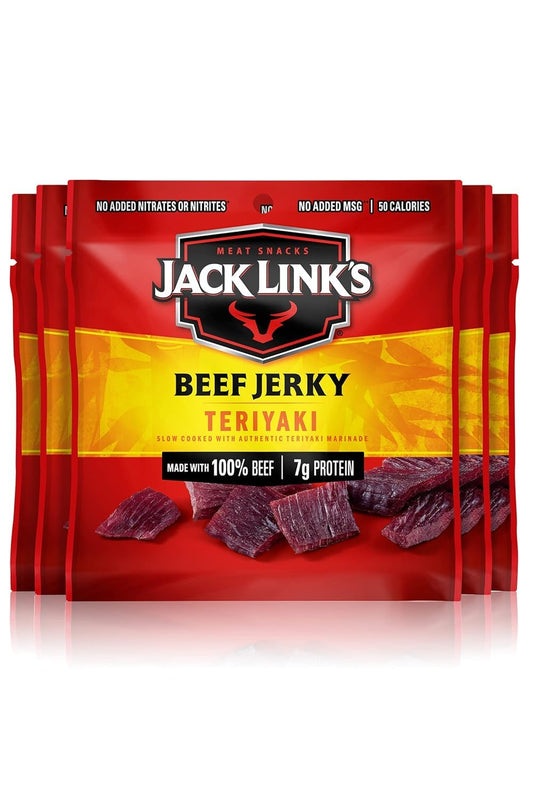 Beef Jerky, Teriyaki - Flavorful Meat Snack for Lunches, Ready to Eat Snacks - 7G of Protein, Made with Premium Beef - 0.625 Oz Bags (Pack of 5)