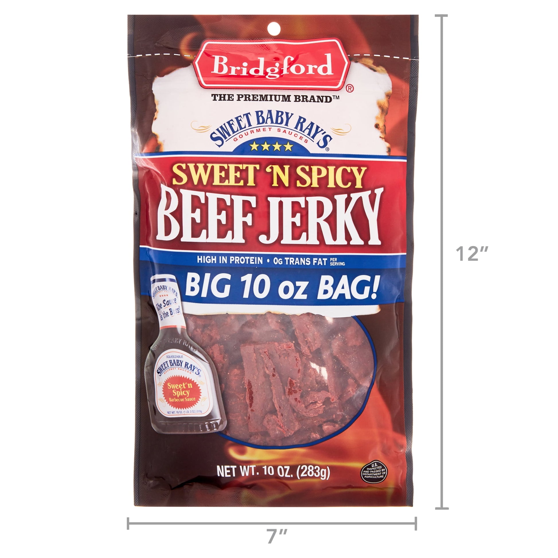 100% Beef Sweet Baby Ray'S Sweet 'N Spicy Beef Jerky 10Oz Resealable Bag
