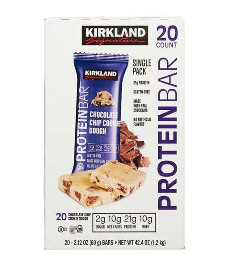 Kirkland Signature Protein Bars Chocolate Chip Cookie Dough 2.12 Oz., 20-Count