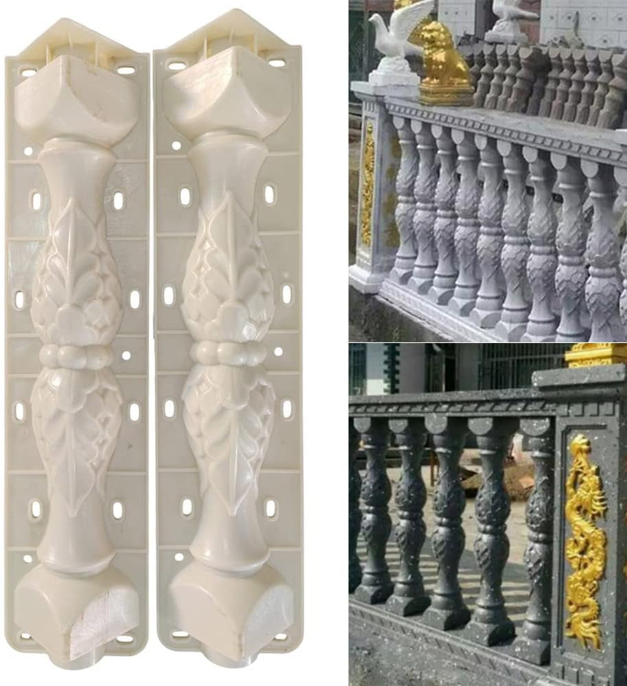 1Pairs Front Rear Moulds Balustrades Mold for Concrete Plaster Cement PVC Plastic Casting Garden Pool Park Railing Balustrade Fence Decoration Construction