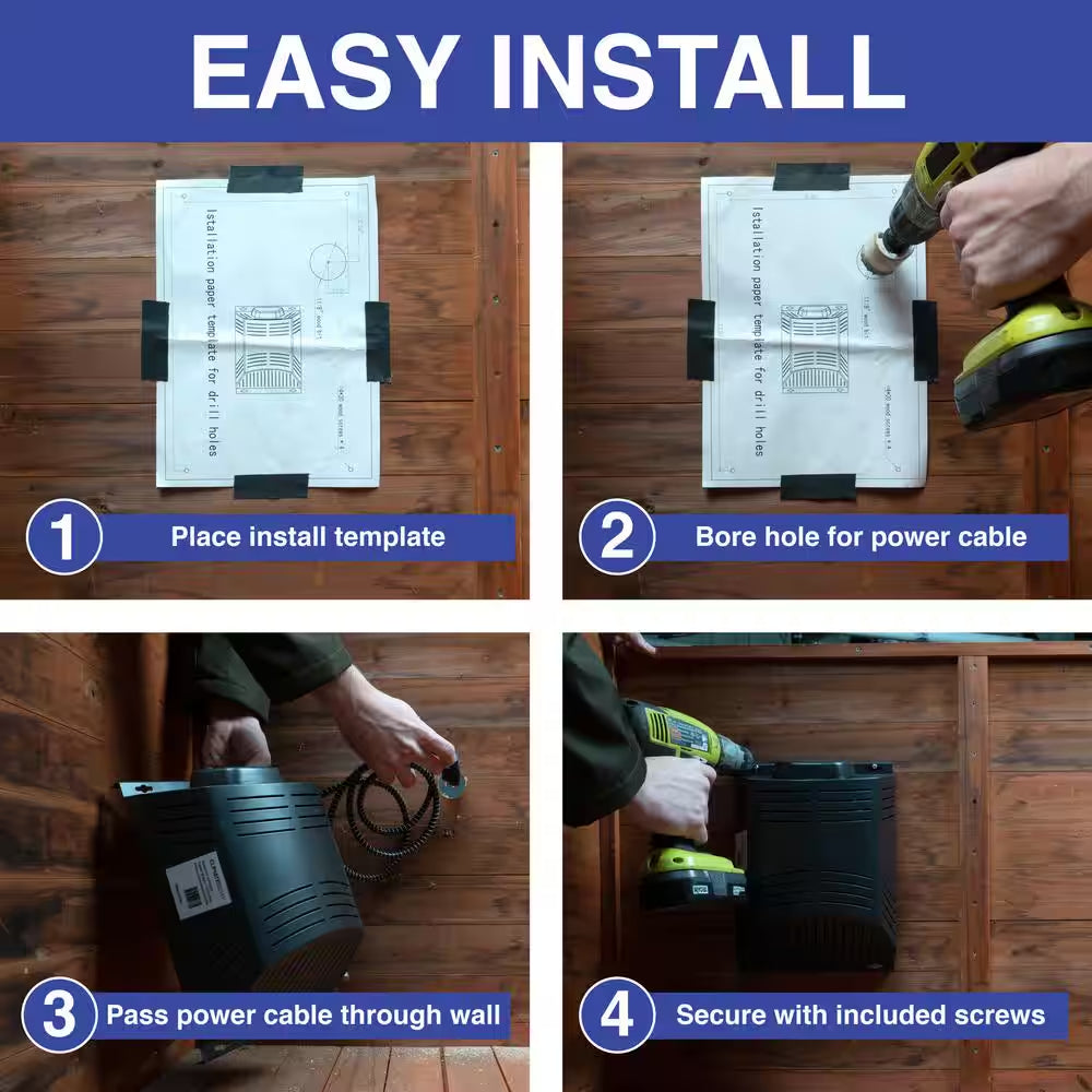 300-Watt Electric Dog House Heater 1023 BTU with 3 Fan Settings for Outdoor Pet Enclosures