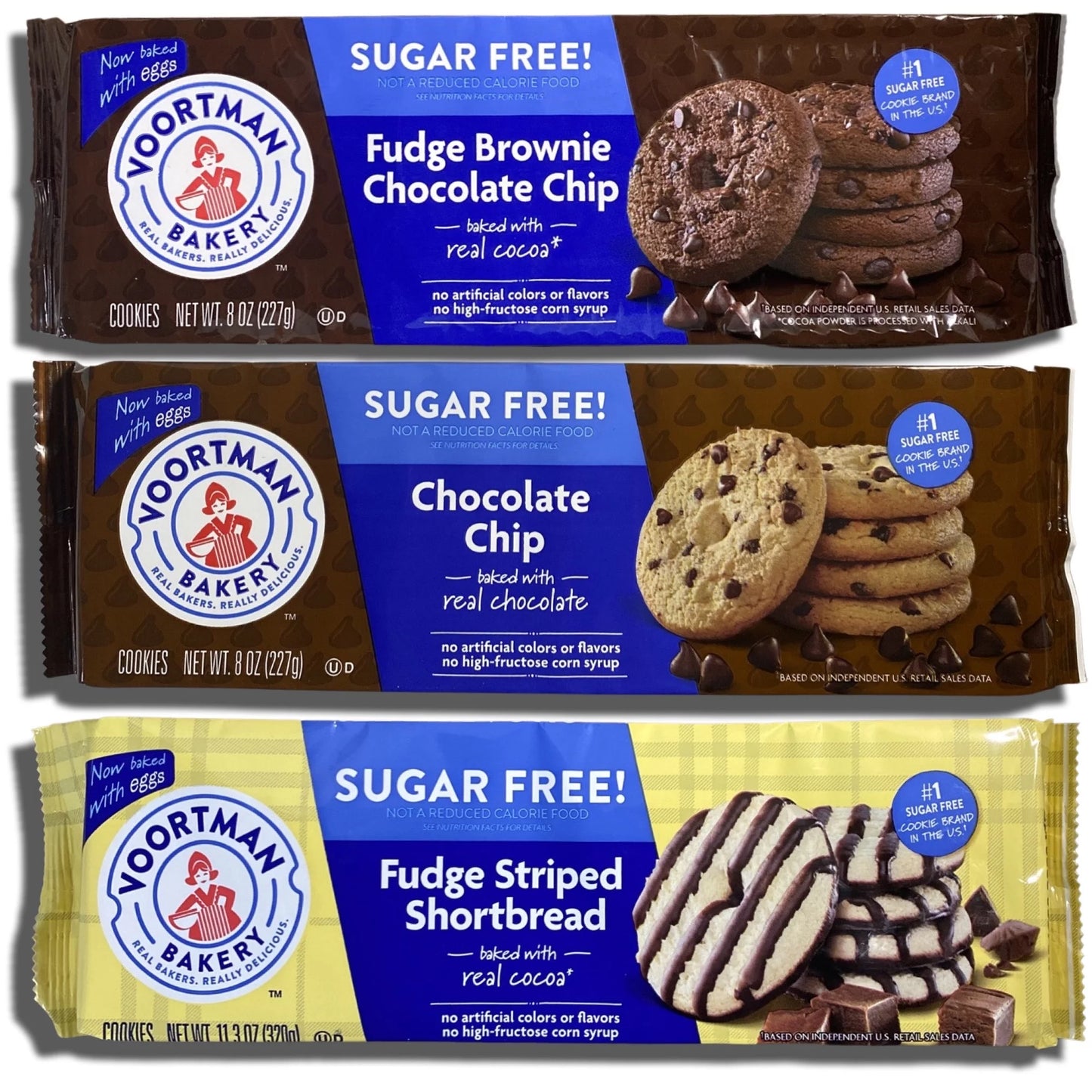 (5 Pack) Sugar Free Wafers and Cookies by Voortman | Fudge Brownie, Fudge Shortbread, & Chocolate Chip | 3 Flavor Variety Pack